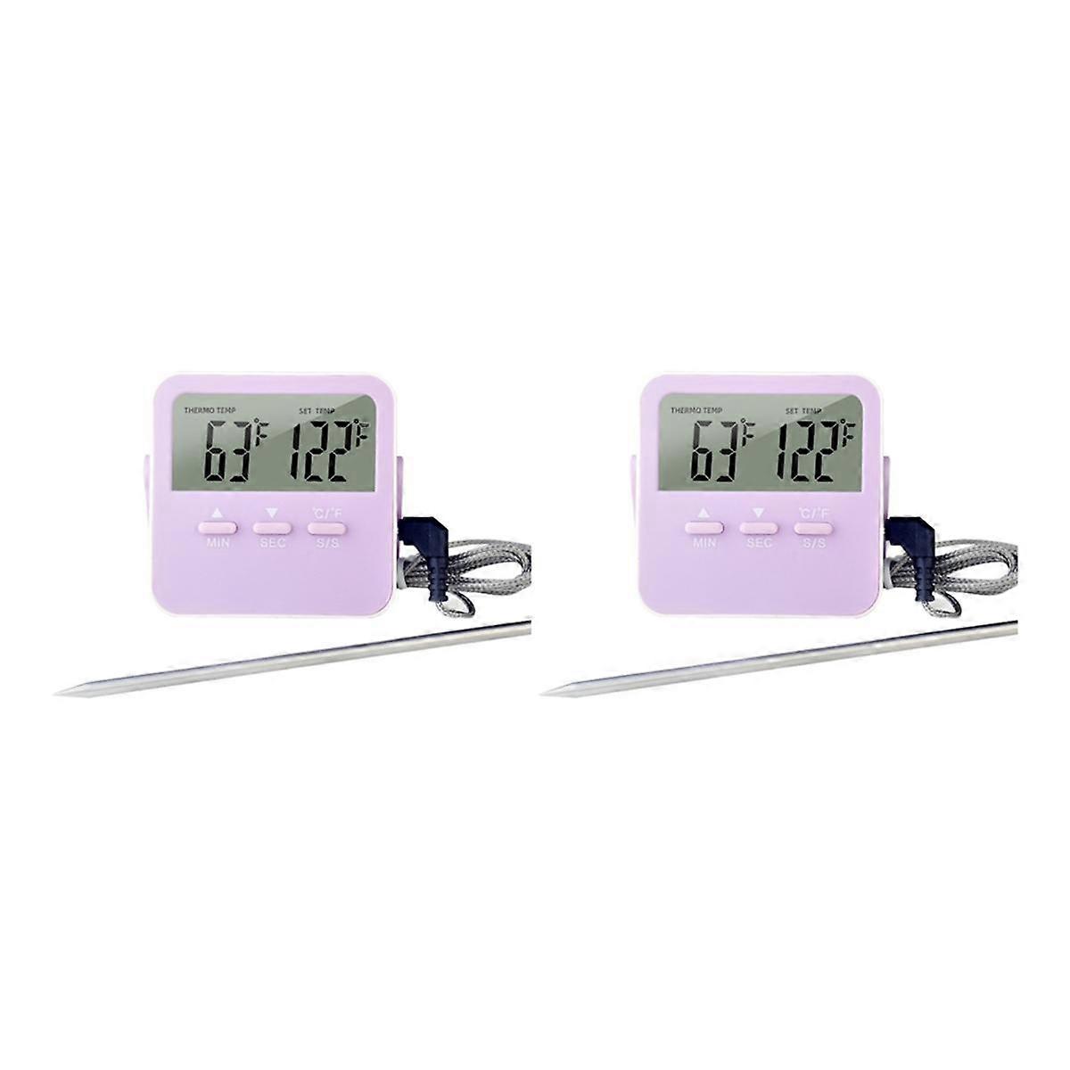 Digital Food Thermometer Cooking Temperature Alarm Cooking Timer with LED Display Stainless Steel P