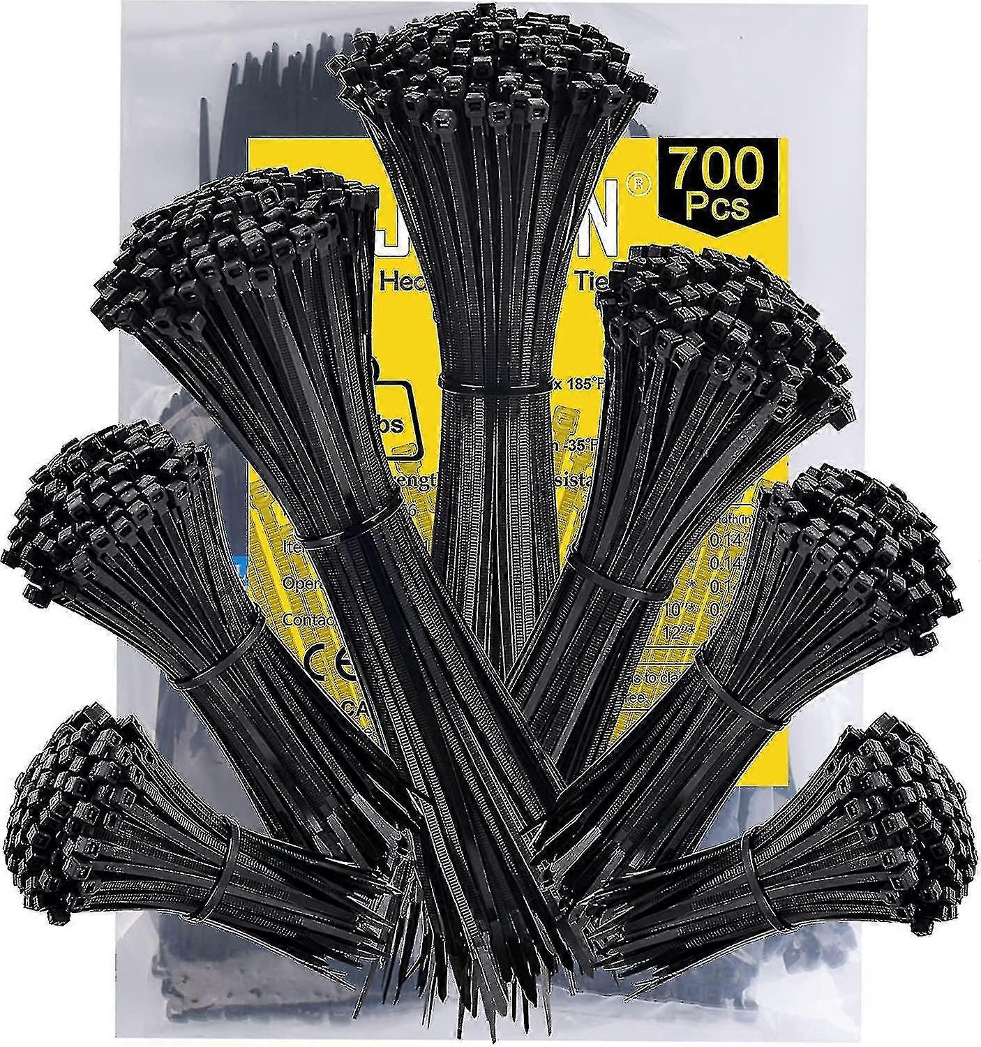 700 Pieces Plastic Cable Ties, Black Rilsan Plastic Cable Ties
