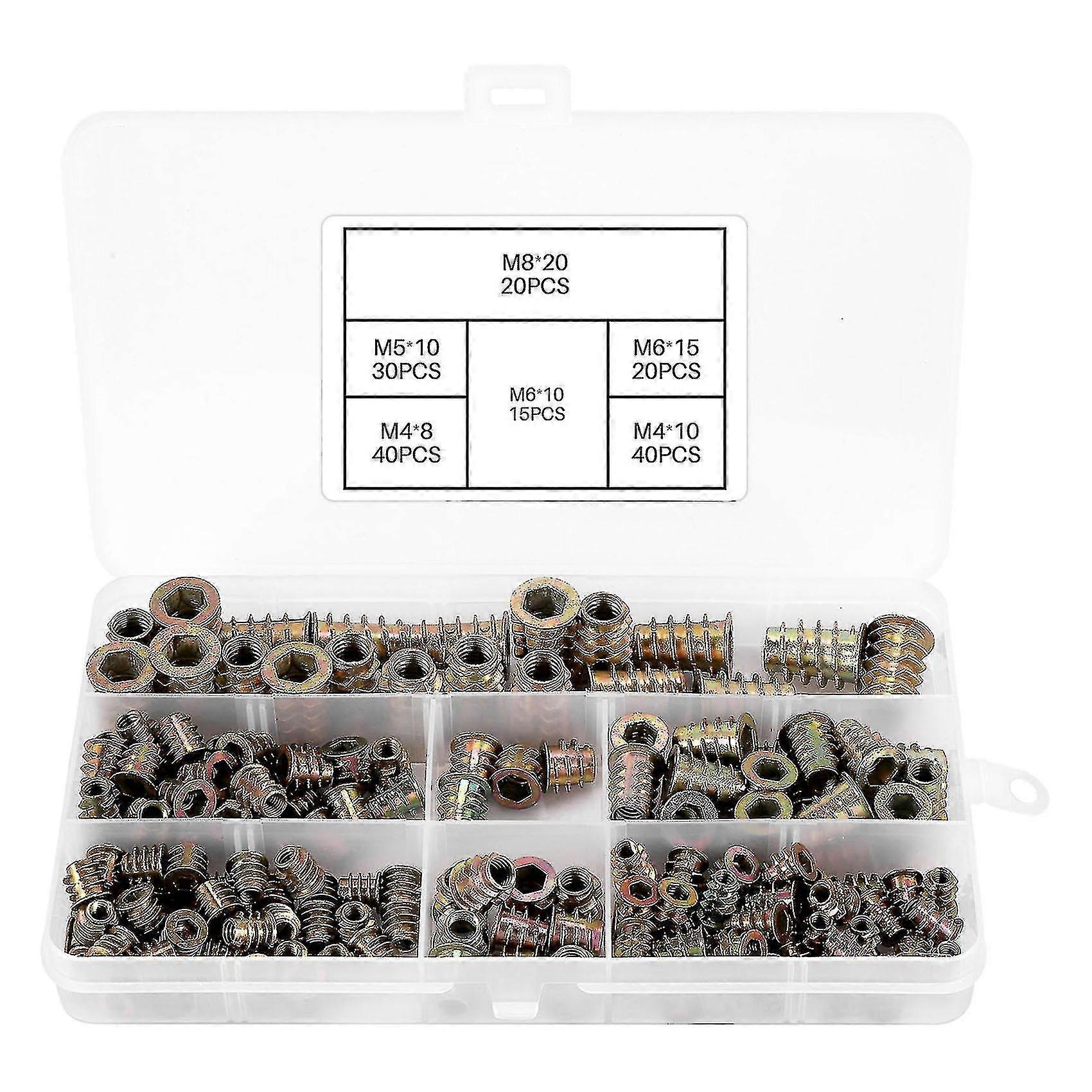 Threaded Inserts Nuts, Wood Insert Assortment Tool Kit, (165 Pcs)