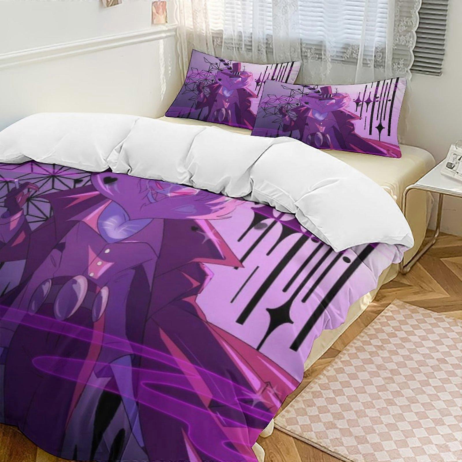 v345 Hazbin Hotel 2 Cama Capa de Edredom Conjuntos de Cama de Microfibra Conjuntos de Edredom Leve de 3 Peças, 1 Capa de Edredom e 2 Fronhas para Crianças aa345