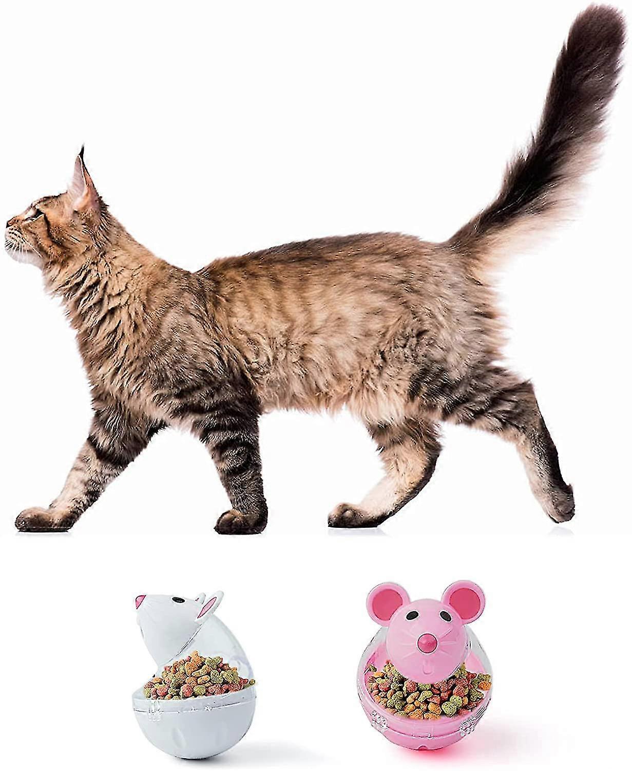 4 Pack Cat Food Dispenser Cat Treat Toy Feeder Toy For Interactive Iq Treat Training Mouse Shape Tumbler ( Pink White)