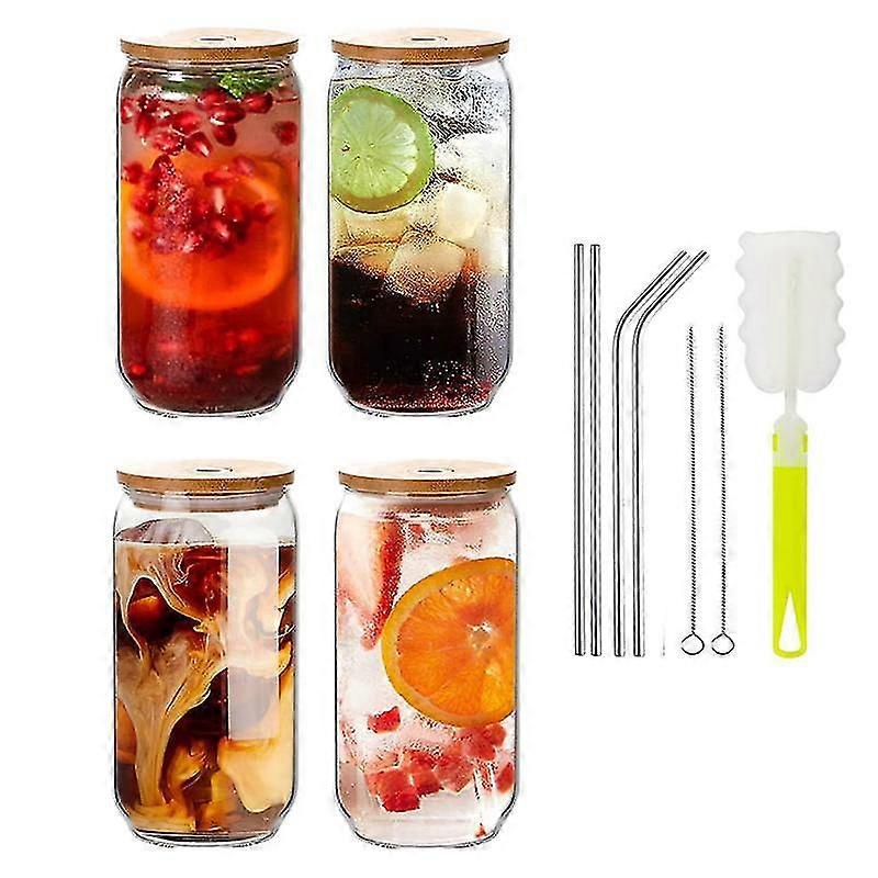 4 Pack Gläser mit Bambusdeckel 16oz Dose SD Glas S, Biergläser Eiskaffee