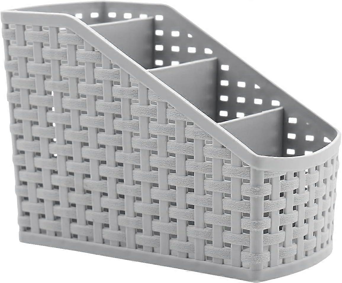 Storage Basket, Plastic Storage Box, Desktop Storage Box, 4 Compartments, Multi-Function Storage Box for Office, Counter, Kitchen- Gray
