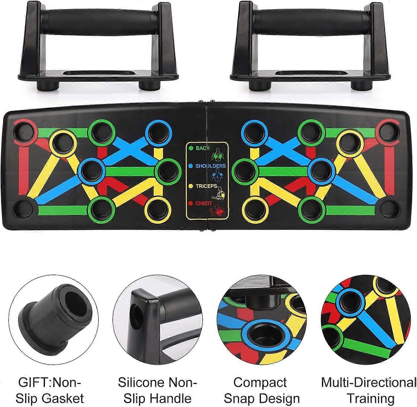 Push Up Bodybuilding Push Up Board with Handle, Portable Fitness Strength Training Auxiliary Tool for Home and Fitness Training (Black, 14-in-1)