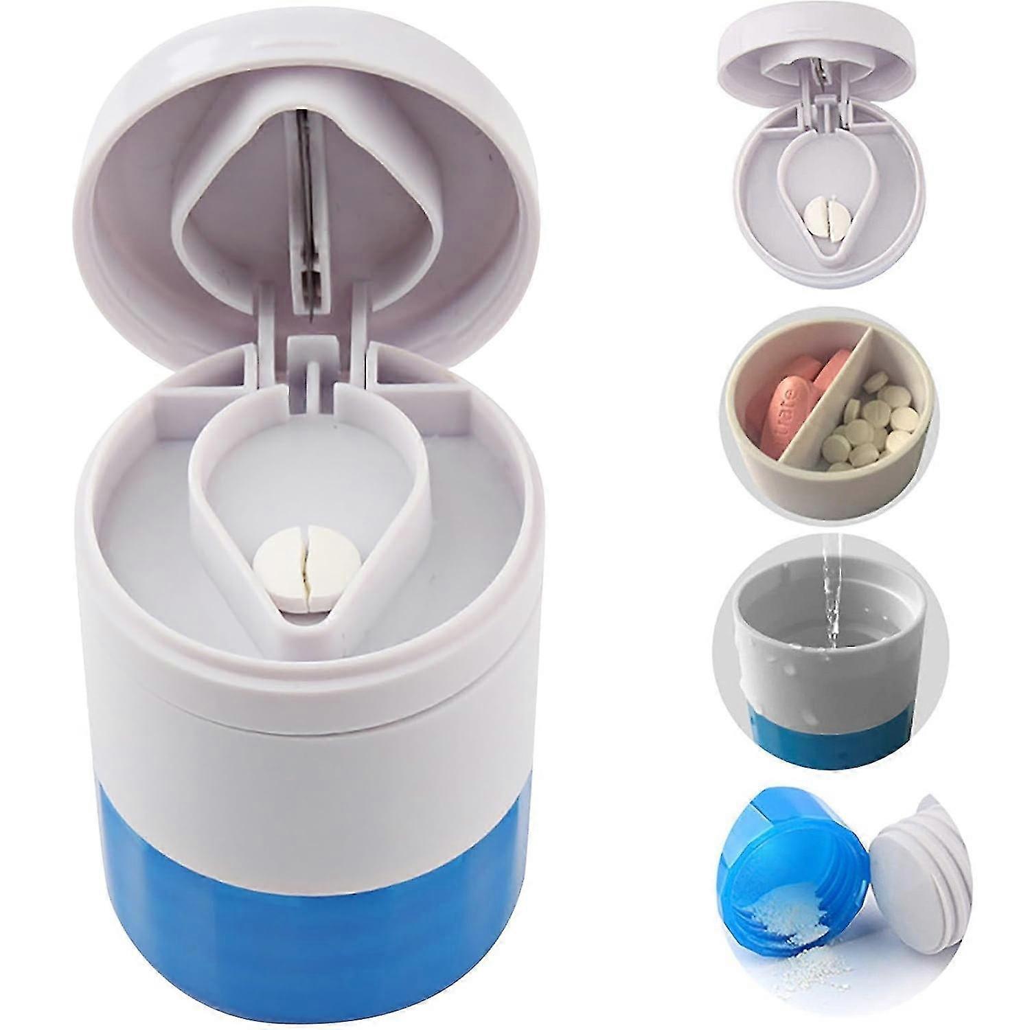 حبوب منع الحمل القاطع للأقراص الصغيرة والكبيرة ، هاون قرص ، 3 في 1 قرص القاطع مع حجرة التخزين ، مربع حبوب منع الحمل التكسير للسفر