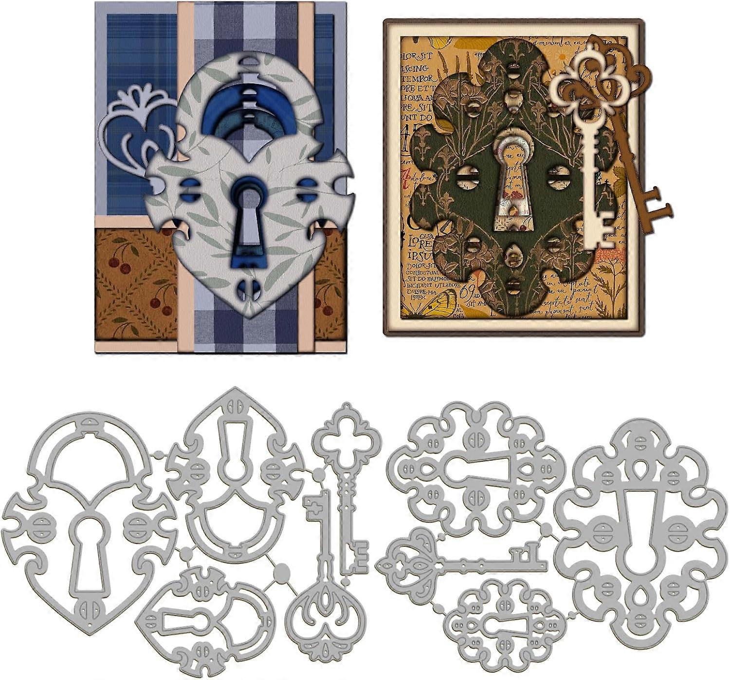 Lock and Key Cut Dies Heart Lock Key Metal Die Cuts Lock Key Frame Background Metal Cutting Die for DIY Scrapbooking Photo Album Decorative Embossing 