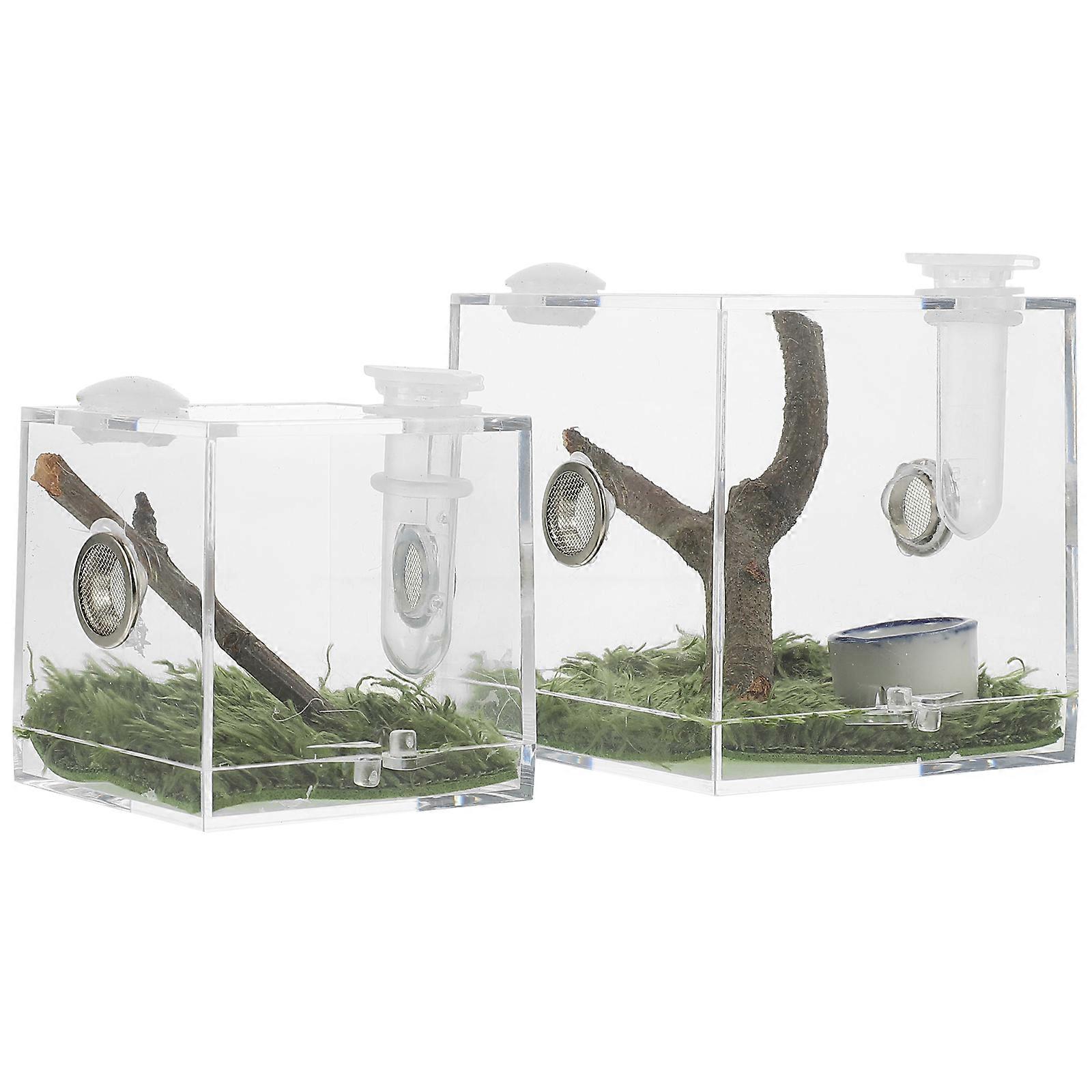 2pcs Clear Spider Enclosure Box Jumping Spider Habitat Box Acrylic Insect Boxes