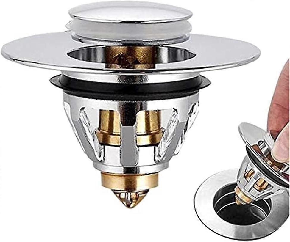 Zezzo Universal Edition Stainless Steel Bullet Core Push Type No Overflow Pop Up Sink Drain Plug With Basket For Kitchen And Bathroom