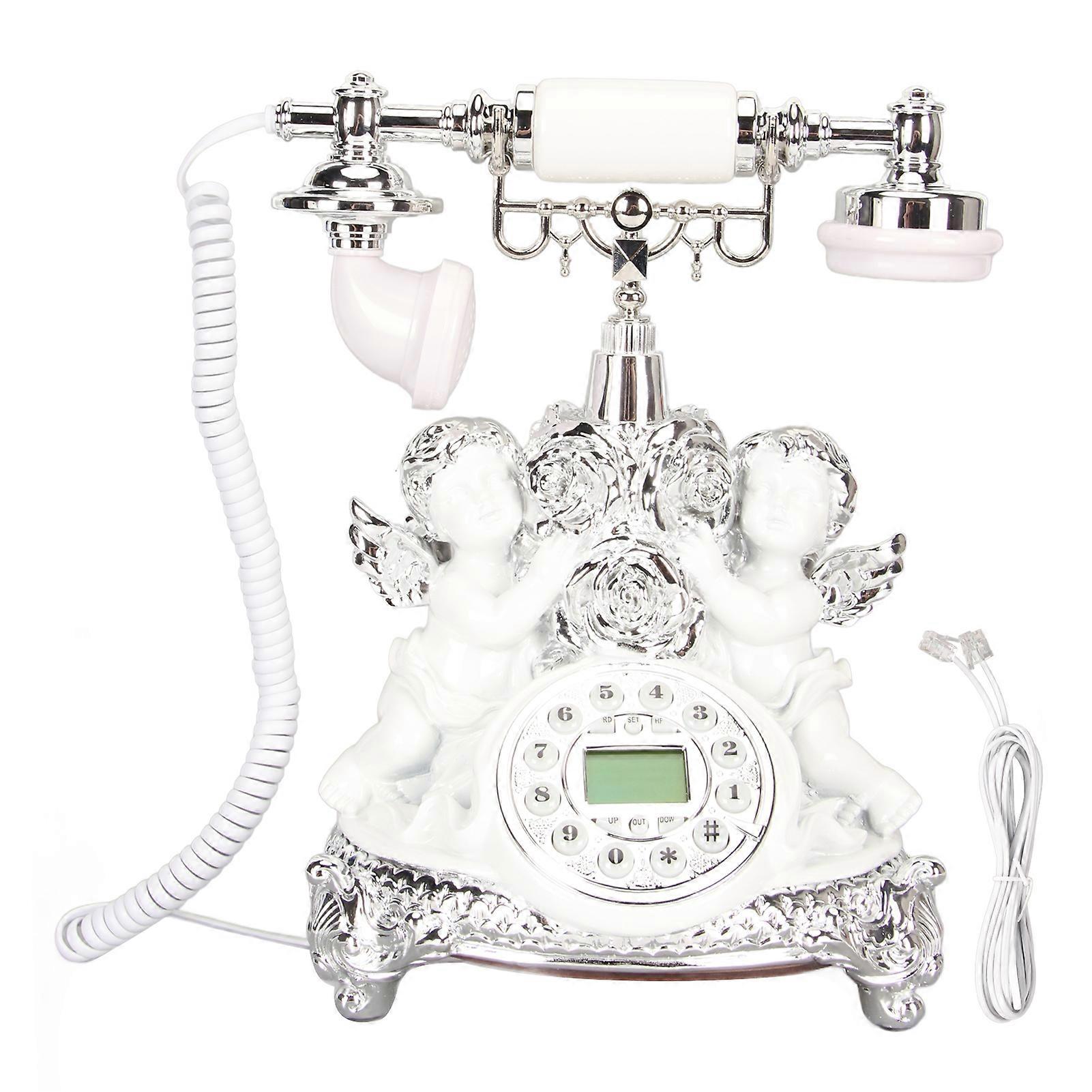 Retro Landline Phone with LCD Display Old Fashioned Antique Vintage Telephone with Push Button for Home Decor Office MS?8334C, Silver