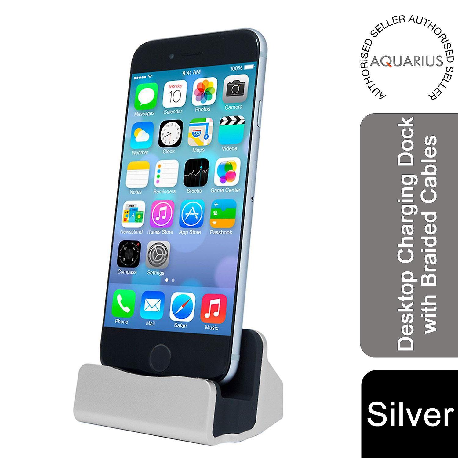 Desktop Charging Dock with Braided Cables, Compatible with Apple Lightning eight, Silver