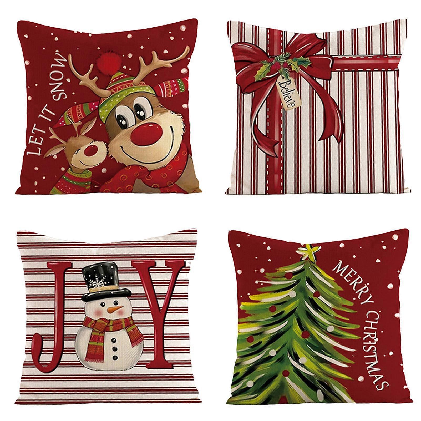 4-Pack Christmas Tree Printed Pillow Covers – Festive 18x18 Inch Cushion Cases for Car & Sofa with Unique Xmas Patterns