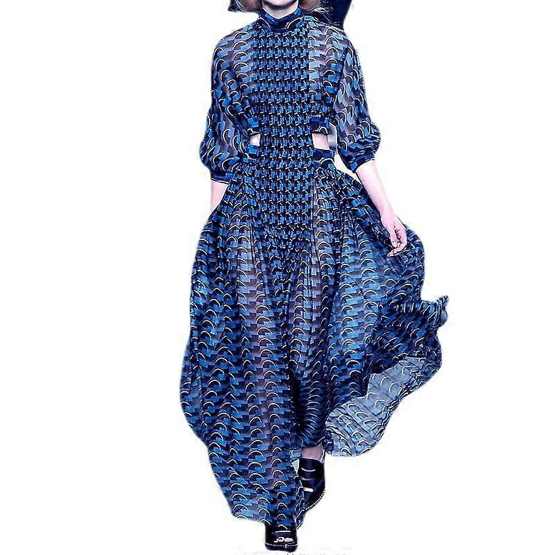 Sommar Nytt Mode Tryckt Midja Ihålig Swing Klänning