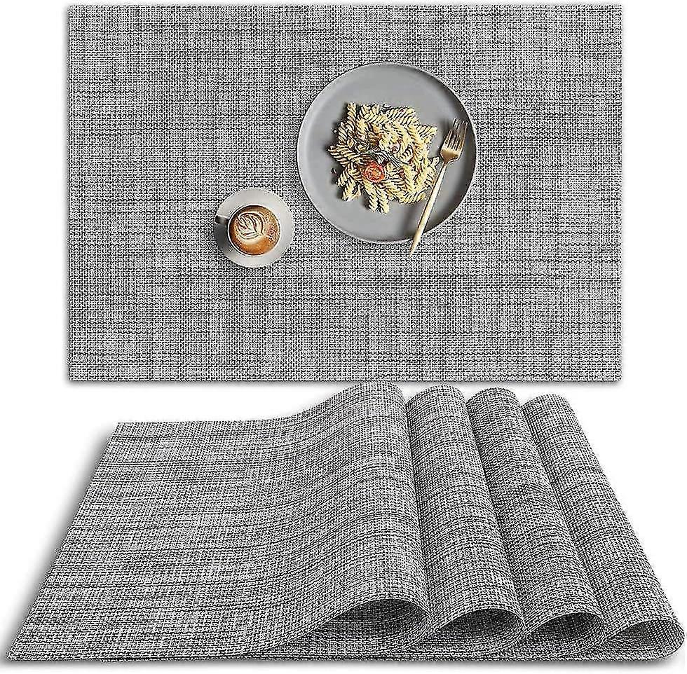 Set of 4 Non-Slip Heat Resistant PVC Placemats - Washable - Gray