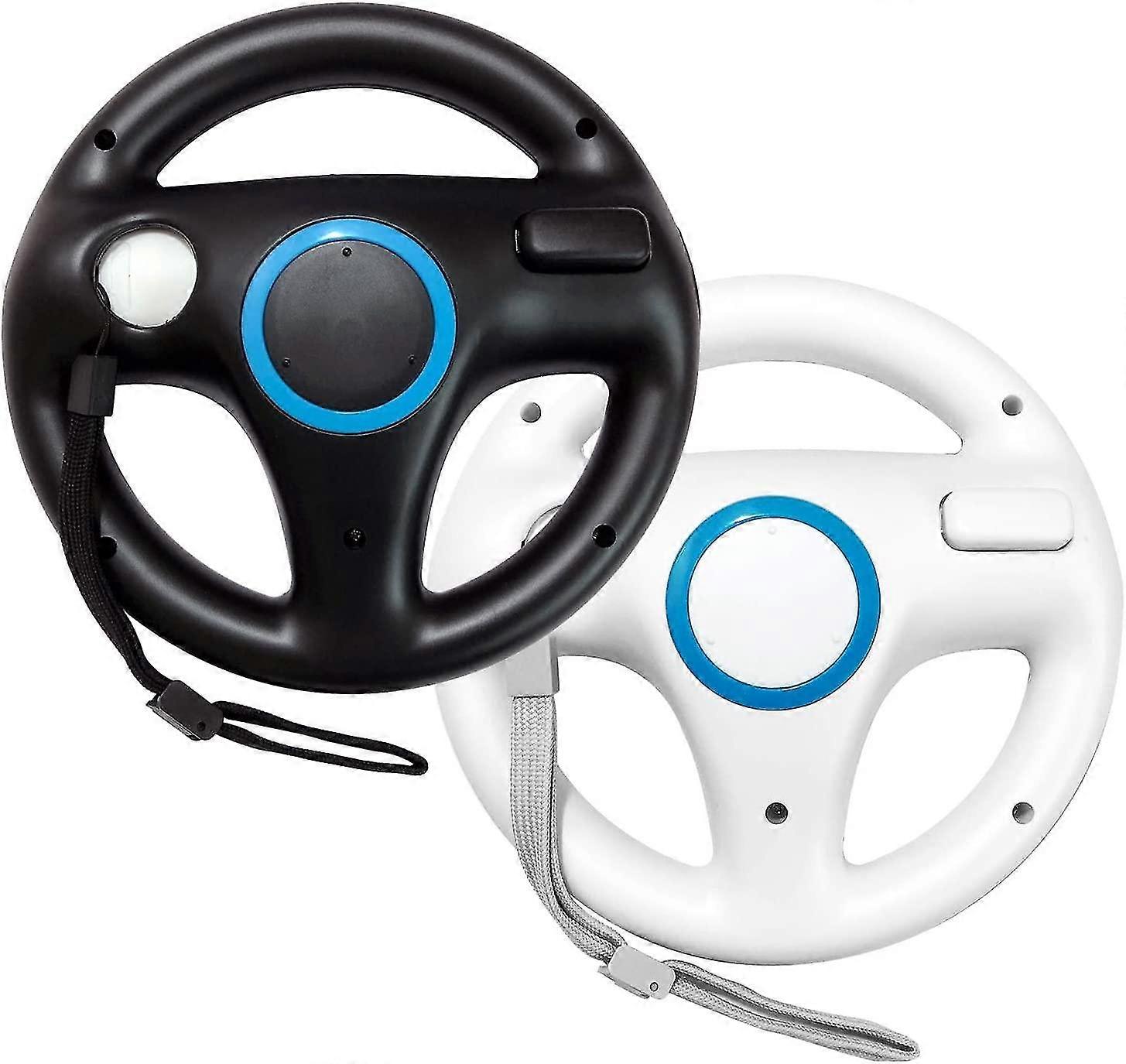 compatível 2 Pack Racing Volante com pulseira para Wii e Wii U Remote Controller (Preto +