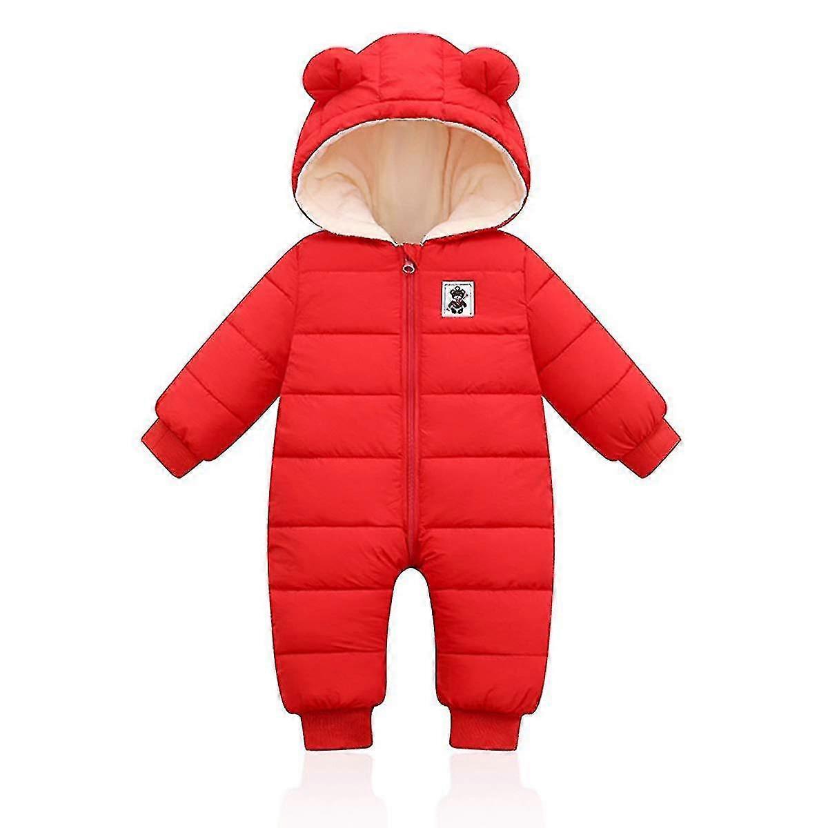 Baby vinterjumpsuit med huva, Romper snöoverall pojkar flickor långärmad jumpsuit varma kläder present (marinblå, 66 cm)