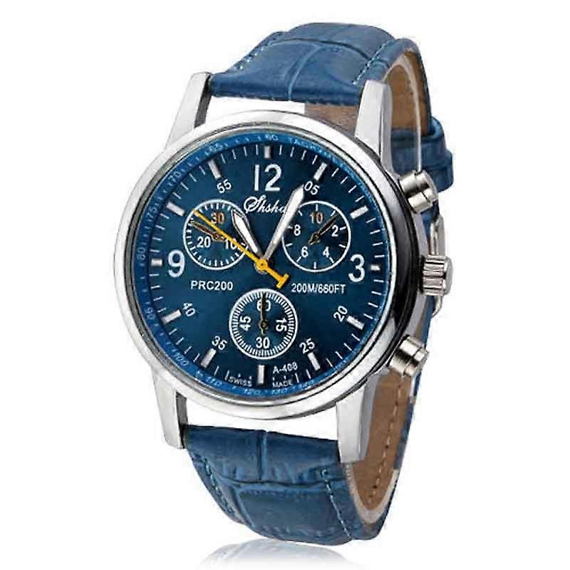Neue Luxus Mode Kunstleder Herren Analog Uhren Blau