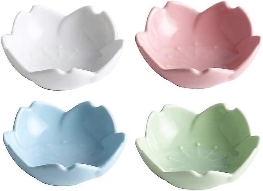 4stk Keramisk blomsterform sauce fad krydderier retter sushi dyppeskål forretter tallerkener servering tallerkener skål