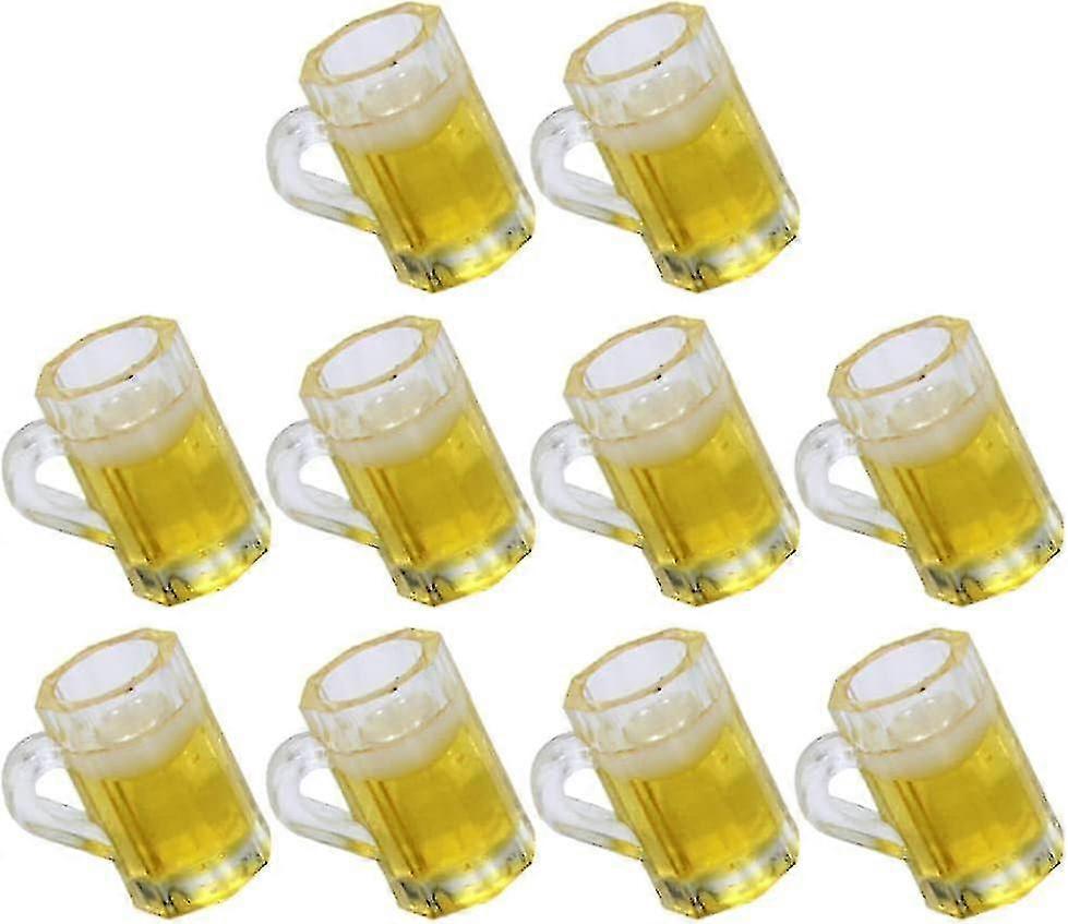 10pcsミニビールジョッキショットグラス 1:12個の小さなビールジョッキミニチュアビールテイスティンググラスふり遊びおもちゃ学習教育玩具ドールハウスデコラティ