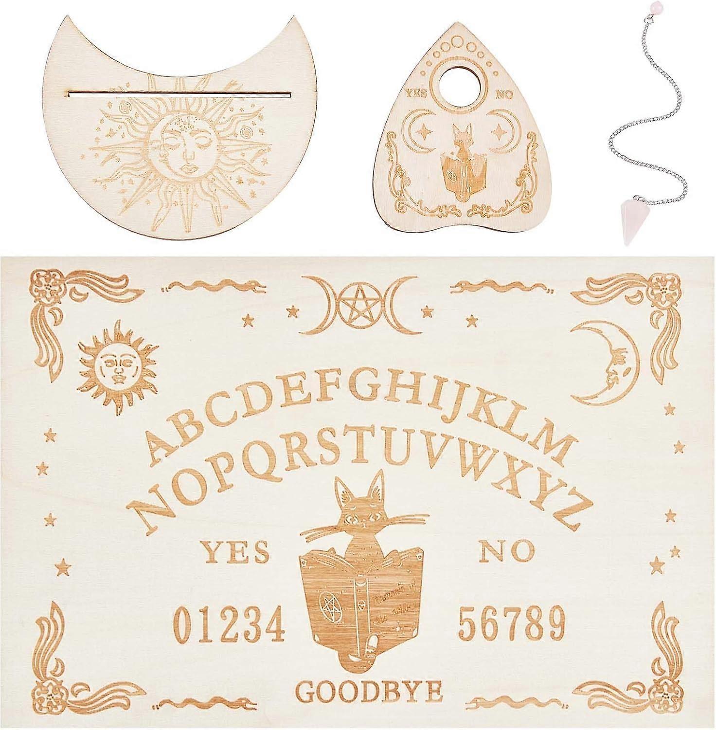 4Pcs Spirit Board Kit Tarot Card Holder Stand Pendulum Board Wooden Talking Boards with Planchette Dowsing Divination Pink Crystal Pendulum Ball Holde