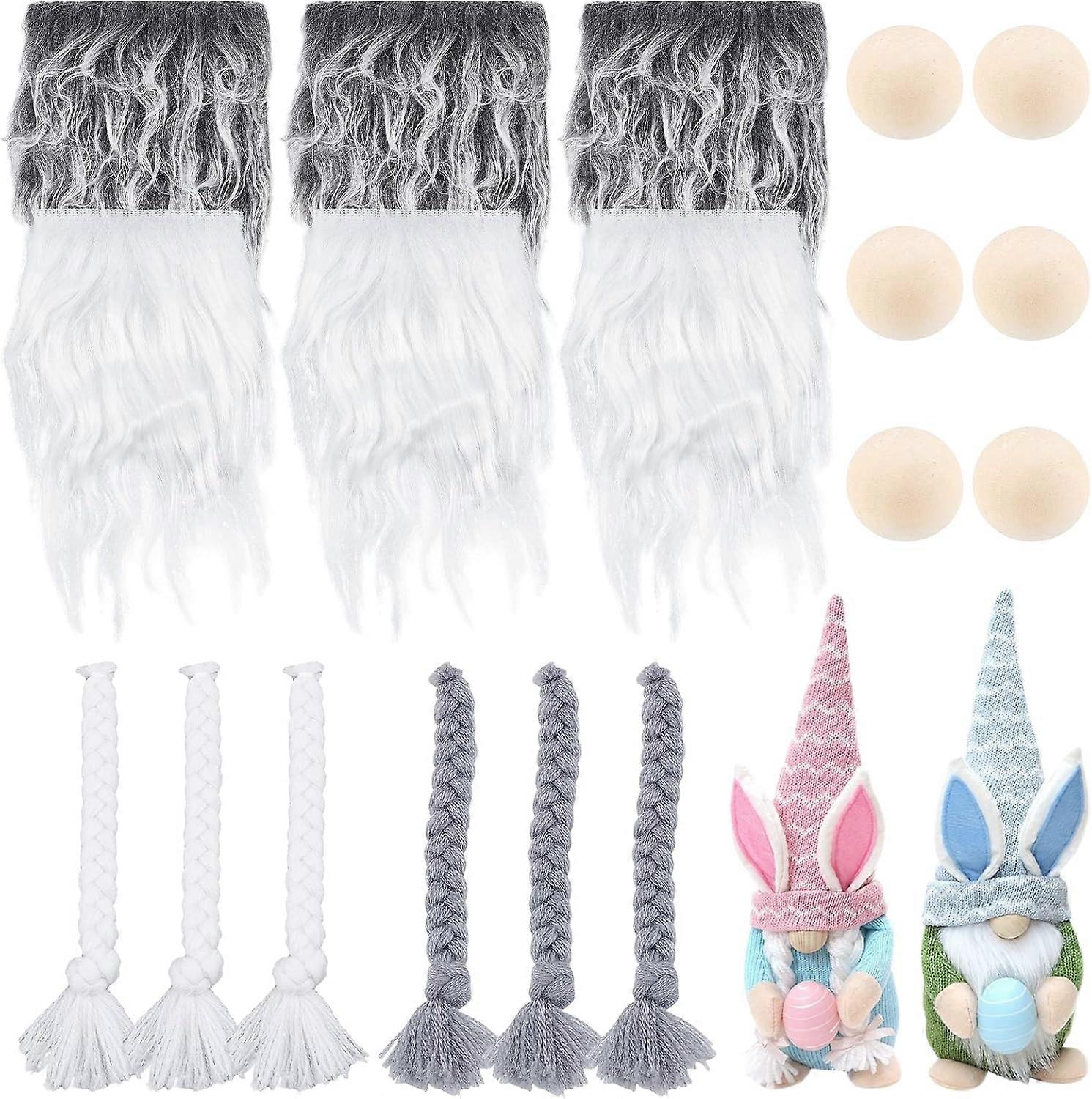DIY 18 Pieces Gnome Beard Unfinished Wooden Balls Braids Dwarf Beard Kit Faux Fur Beard Hair Set for DIY Handmade Gnome Sewing Craft Patches Dolls Eas