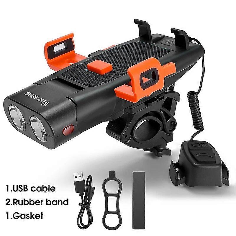 WEST BIKING Bicycle Front Light Wire Control Horn Phone Holder Rechargeable Power Bank Multifunctional Cycling Headlight 5 in 1
