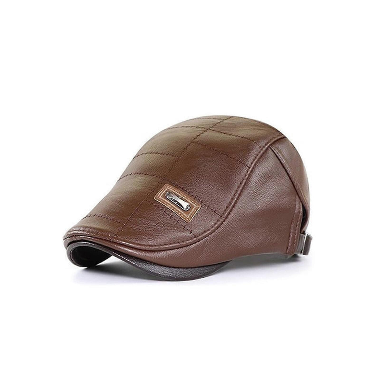 Men Adjustable PU Leather Ivy Cap Newsboy Hat Fishing Hat