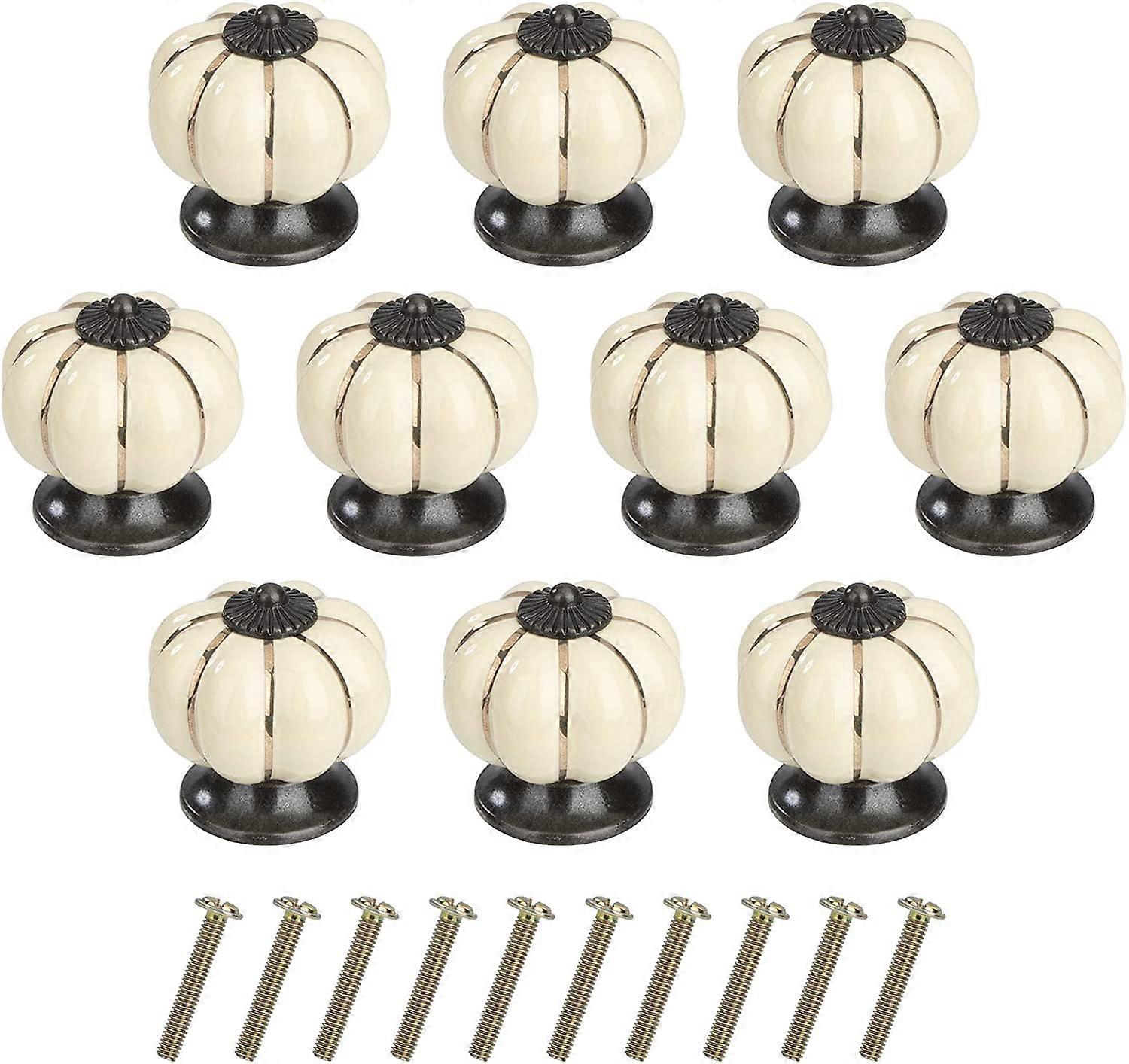 Cabinet Knobs Pumpkin Drawer Knobs Ceramic Furniture Knobs with Alloy Screw for Cupboard Drawer Kitchen 10 Pieces (Ivory)