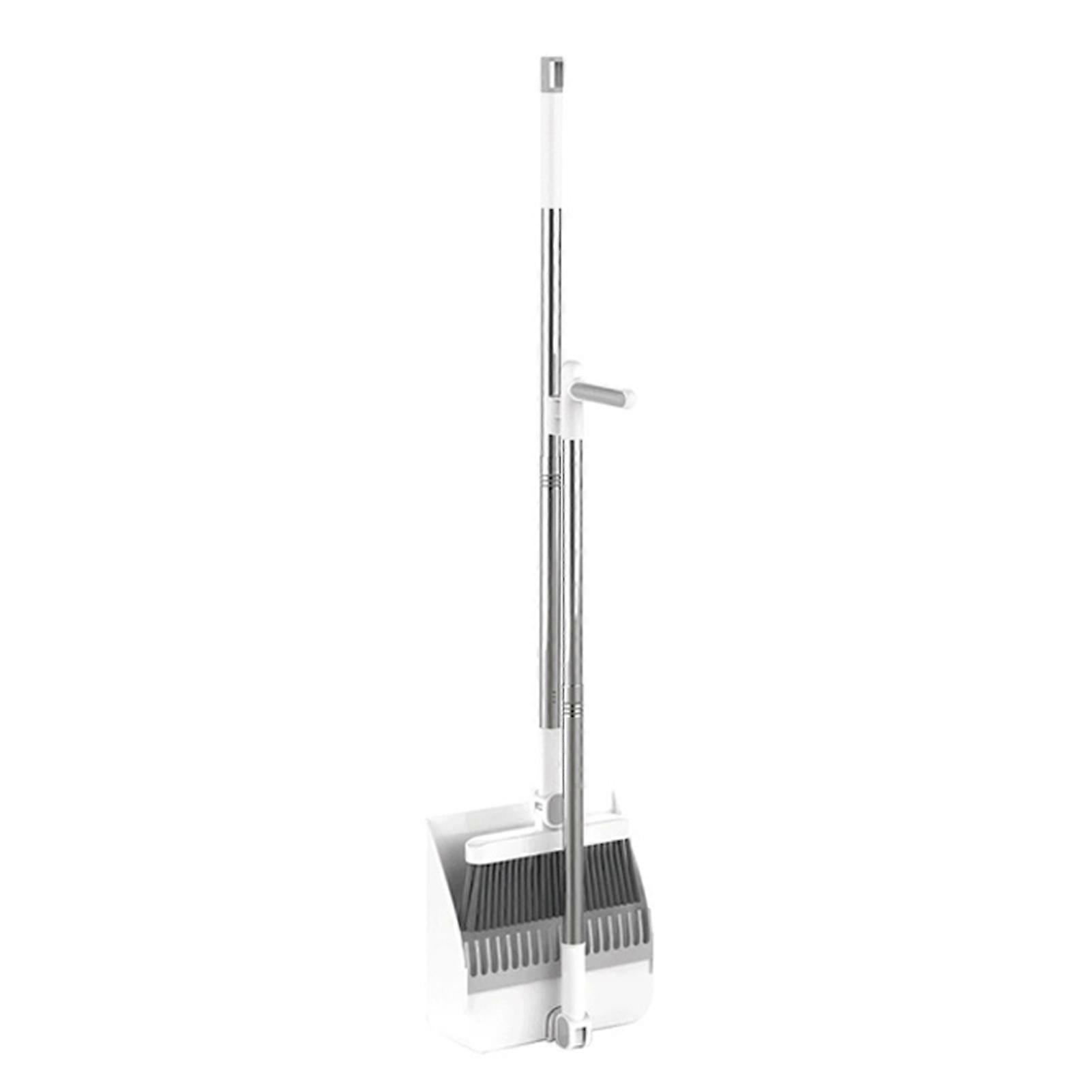 Long Handle Broom with Dustpan Set 180-Degree Angle Adjustment Stiff Bristles Buckle Type Broom Dustpan Set with Scraping Teeth Jikaix
