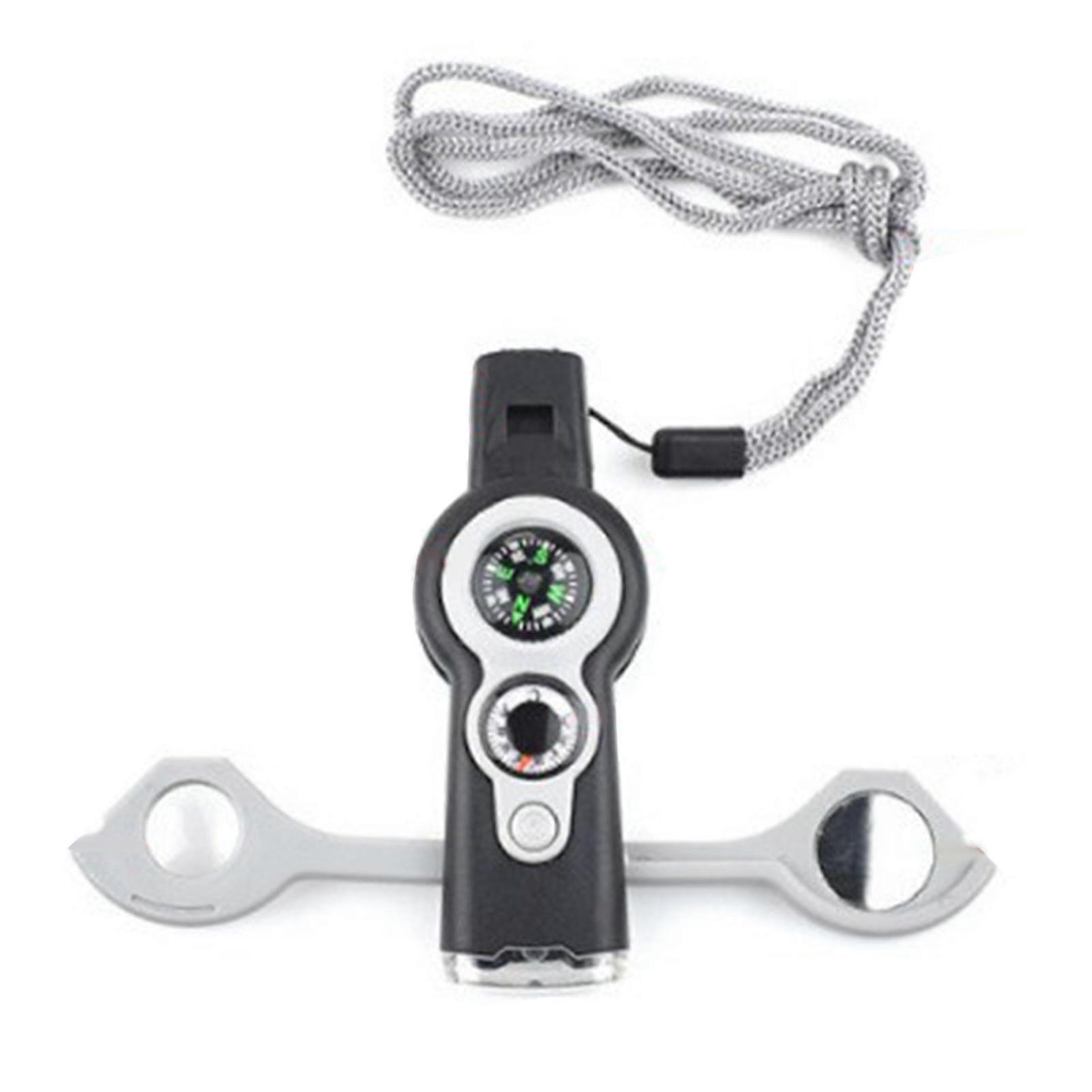 Emergency Whistle Compact Size Loud Crisp Sound Magnifying Glass Design High Decibel with LED Light Multi-function Whistle with Compass Thermometer Ca
