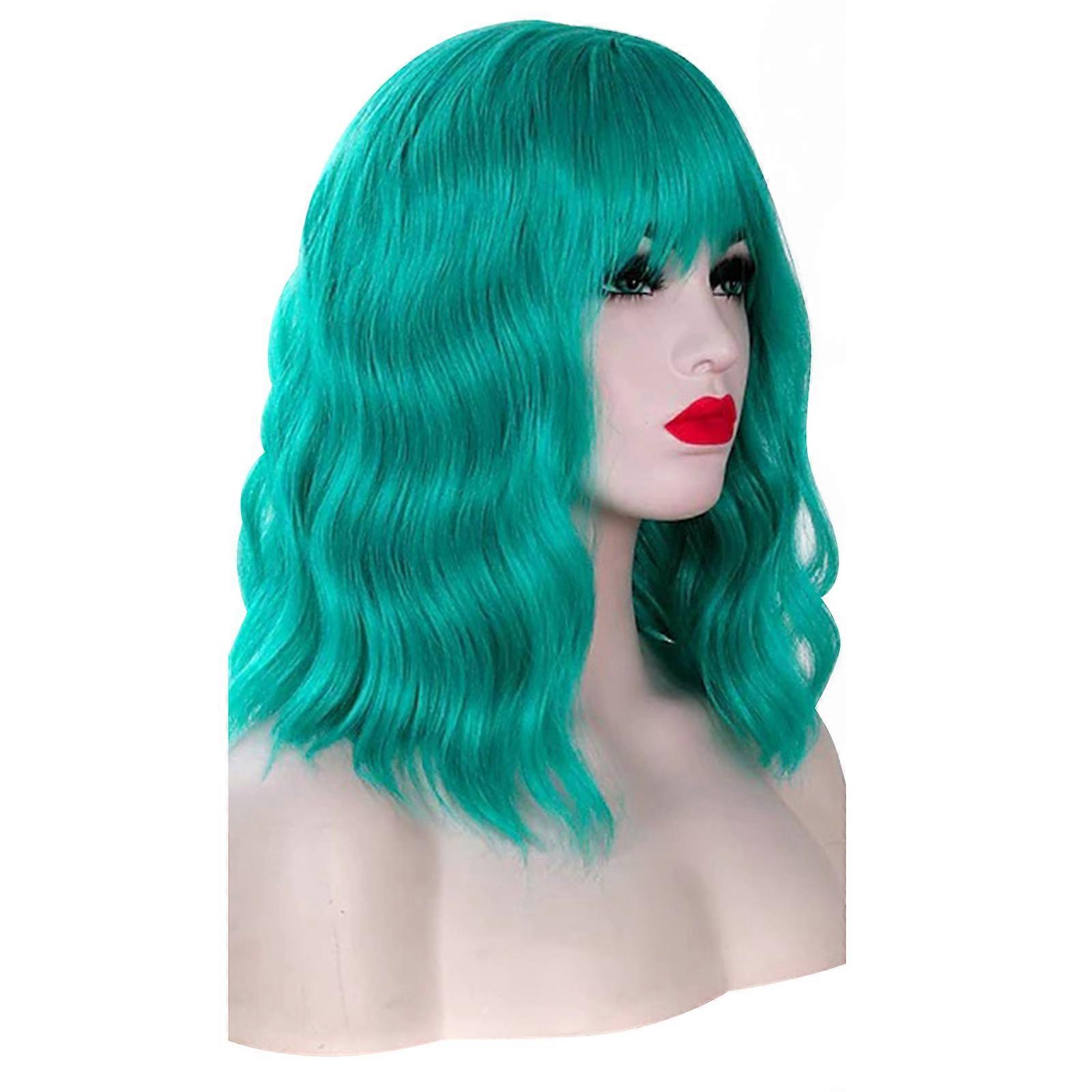 Perucas de Cabelo Bob Curto 14 "Reta com Flat Bangs Cosplay Colorido Sintético Peruca de Festa Diária para Mulheres