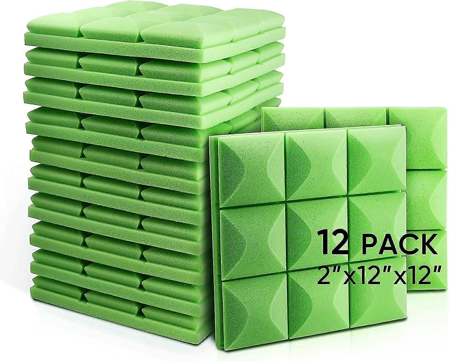 Acoustic Foam Panels, 12 Pack Green 2" X 12" X 12" Mushroom Studio Wedge Tiles, Sound Panels Sound Proof Foam Panels Sound Proofing Padding For Wall