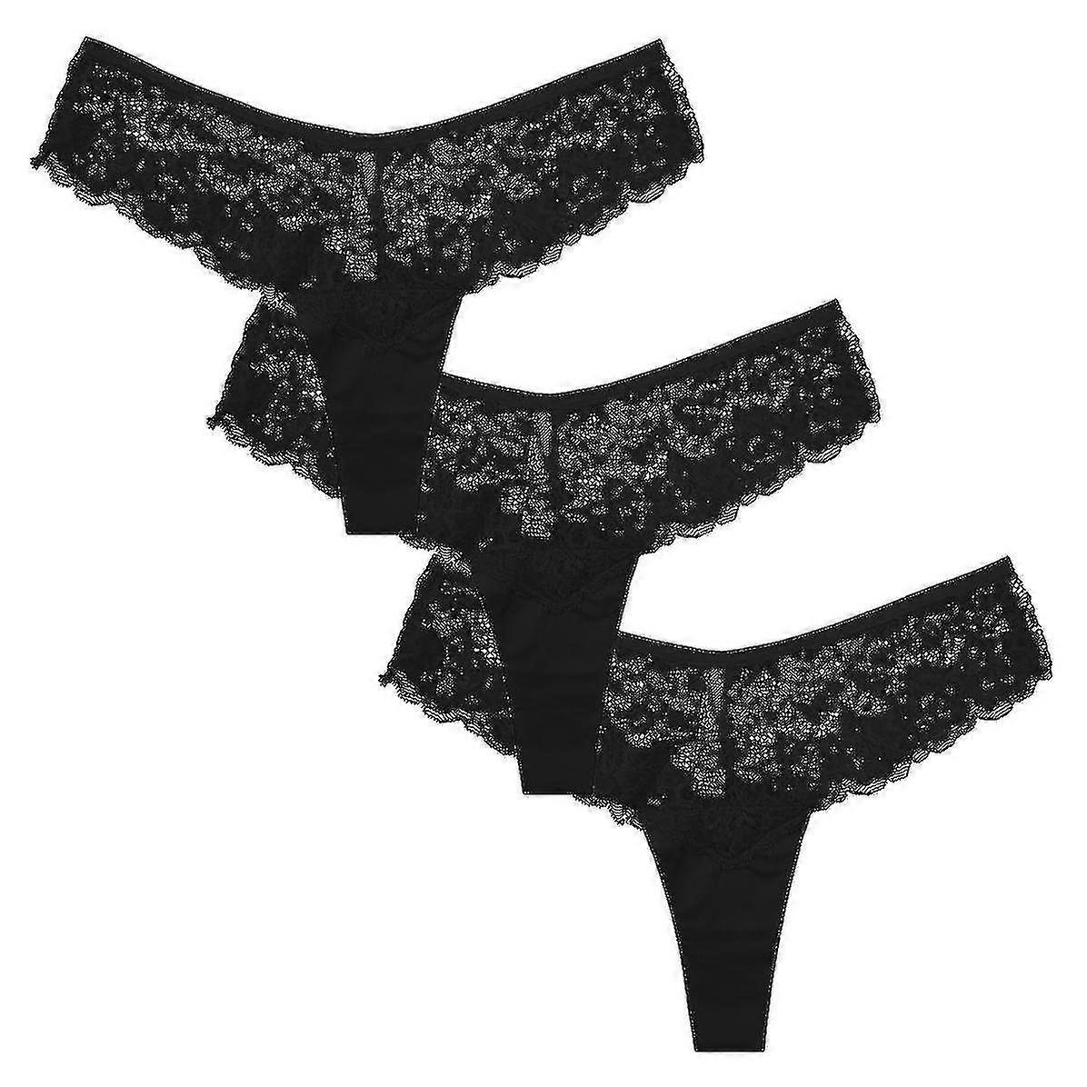 Alg 3pcs Women's Lace truser Thong Hipster truser Triangle Truser-størrelse, colorm, svart