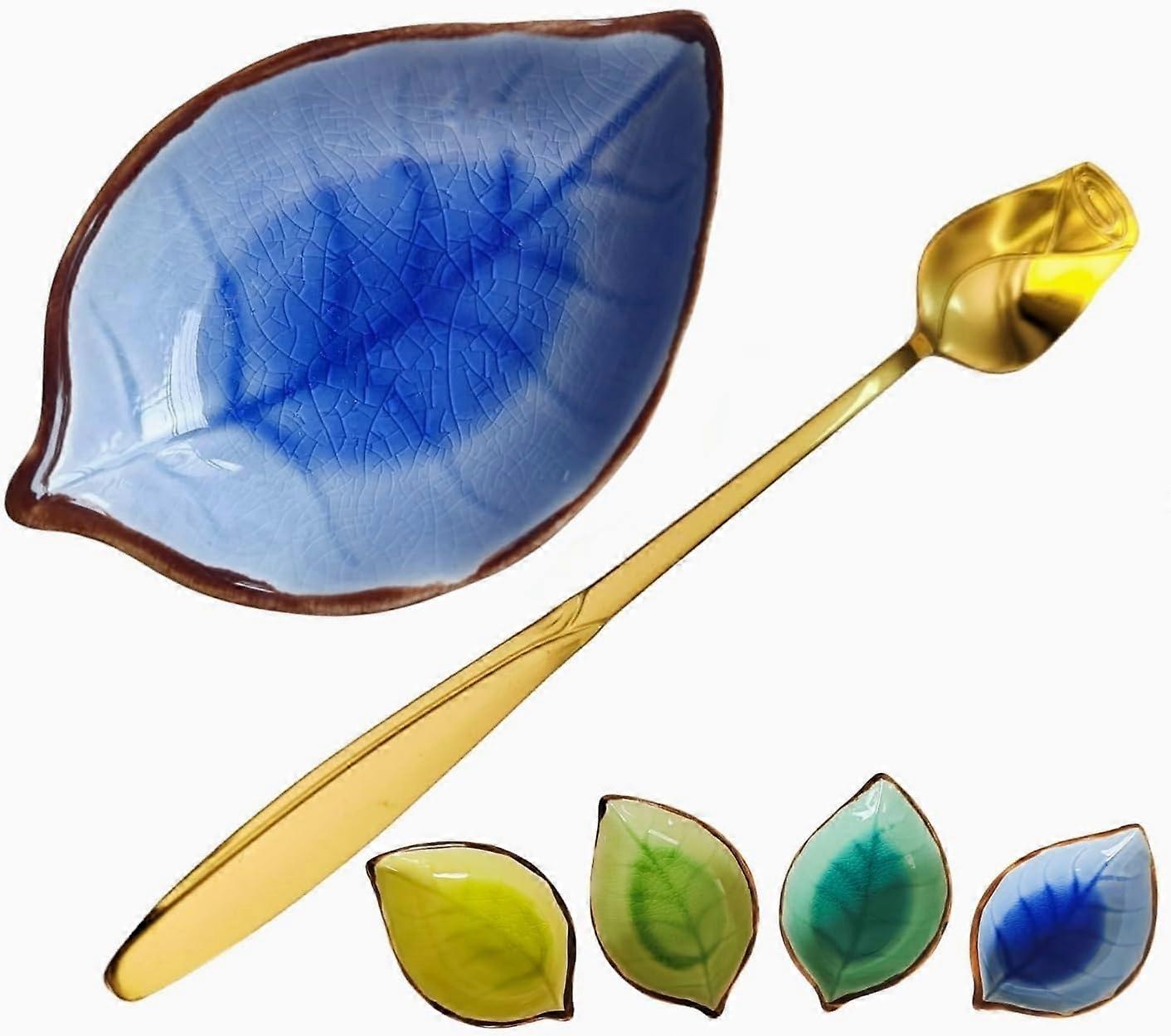 Coffee Spoon and Rest for Coffee Bar Accessories, Leaf Small Spoon Rest for Coffee Station, Tea Spoon Rest Tea Spoon Holder Teaspoon Rest, 1 PC (Ice C