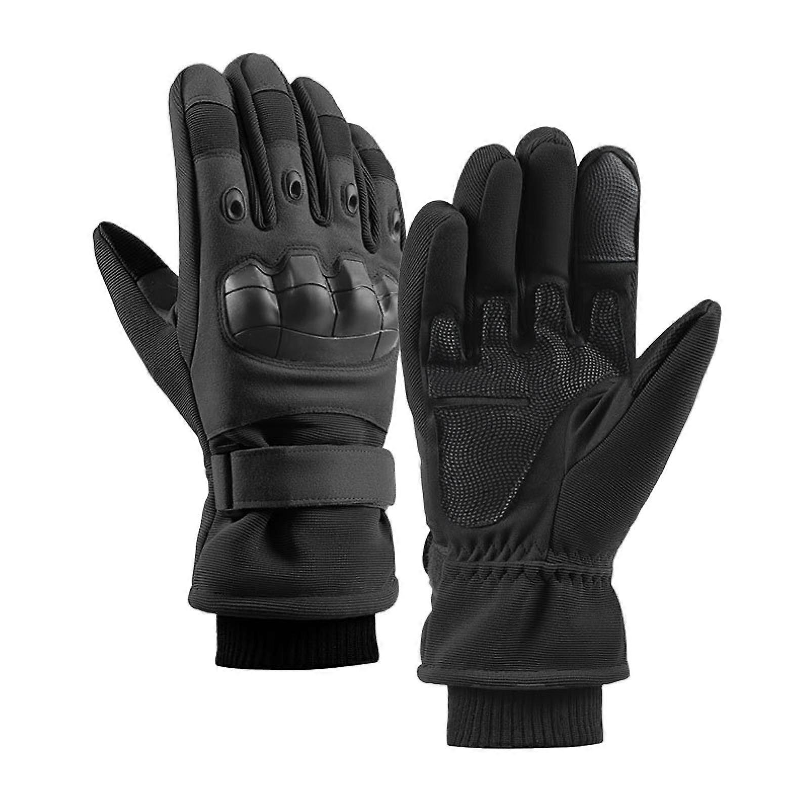 1 Pair Men Winter Cycling Gloves Thickened Plush Lined Waterproof Touchscreen Windproof Great Grip Palm Anti-slip Cold Weather Driving Skiing Skating