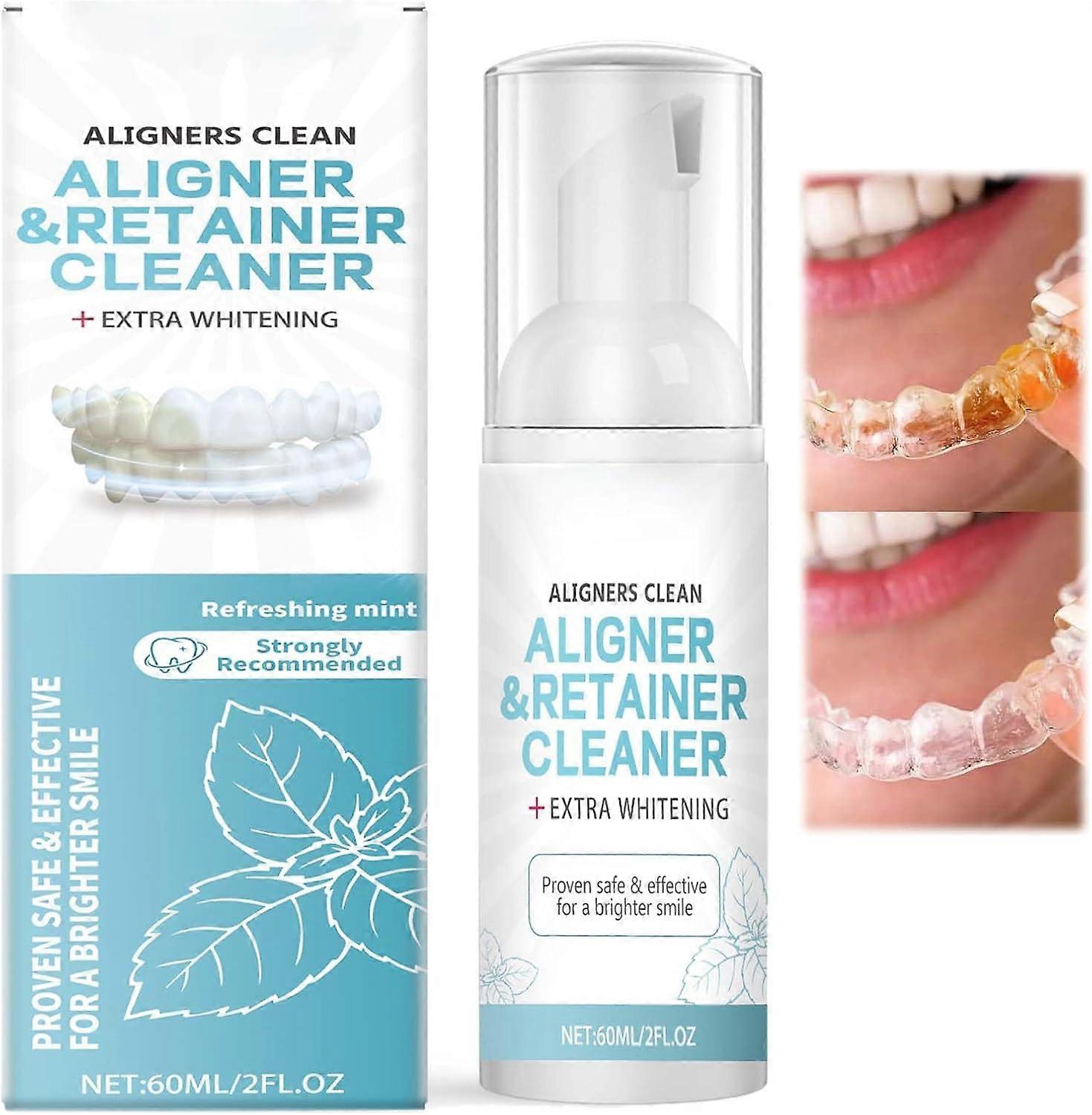 Teeth Aligner Foam, 60ml Clear Retainer Cleaner, Retainer Cleaning Foam, Retainer Cleaner Aligner Cleaner, Retainer Mouth Guards Cleaner