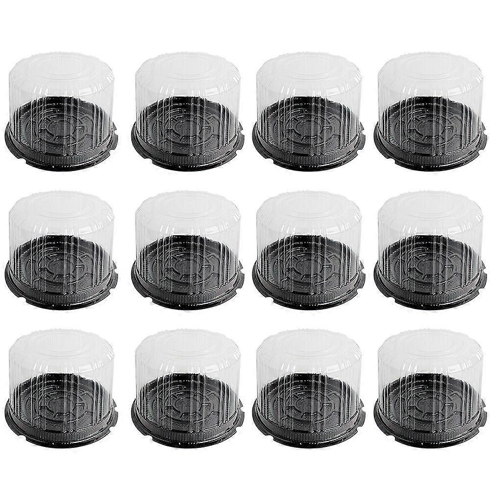 1 Set Bakery Round Shape Plastic Cake Boxes Cheese Mousse Packing Boxes (Black)