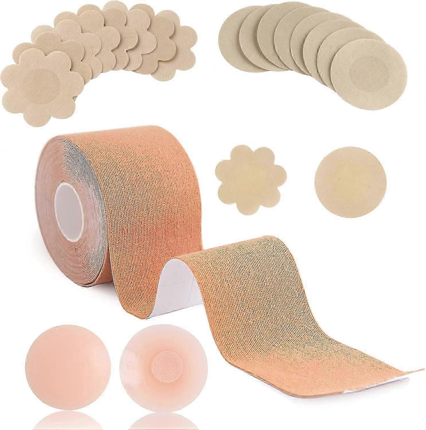 Ruban adhésif pour seins avec 2 cache-tétons réutilisables en silicone, 20 pièces jetables