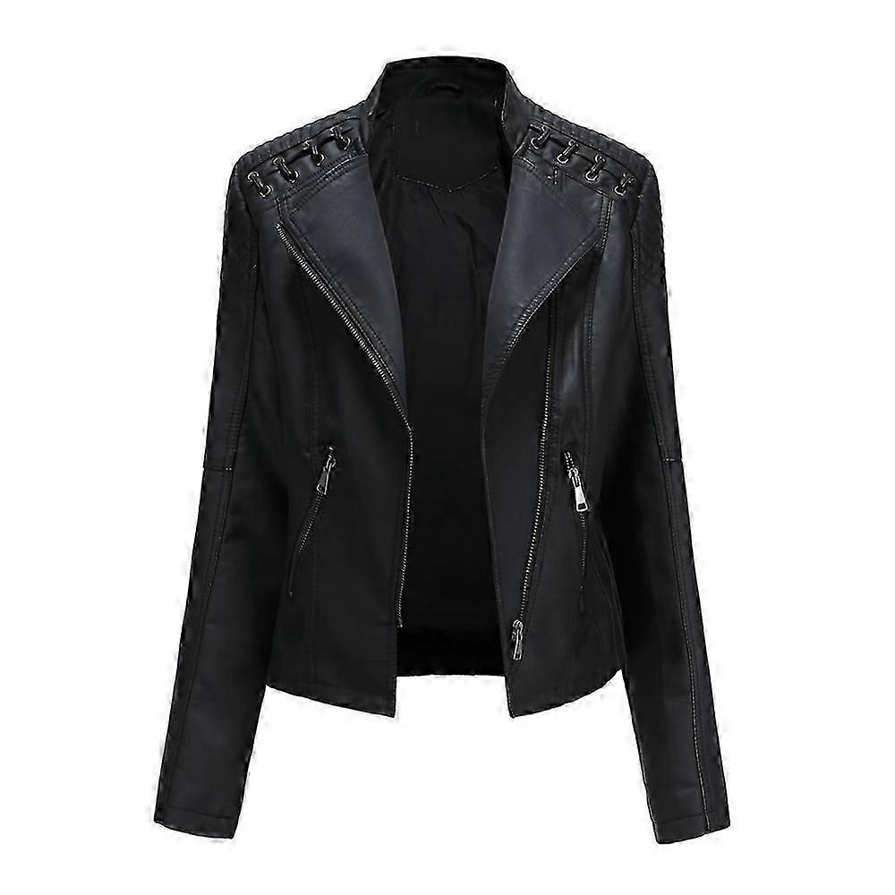 Vår Höst Läderjacka Kvinnor Slim Fit Motor Biker PU Läder Kort Kappa Stativ Krage Damer Dragkedja Ytterkläder Ny