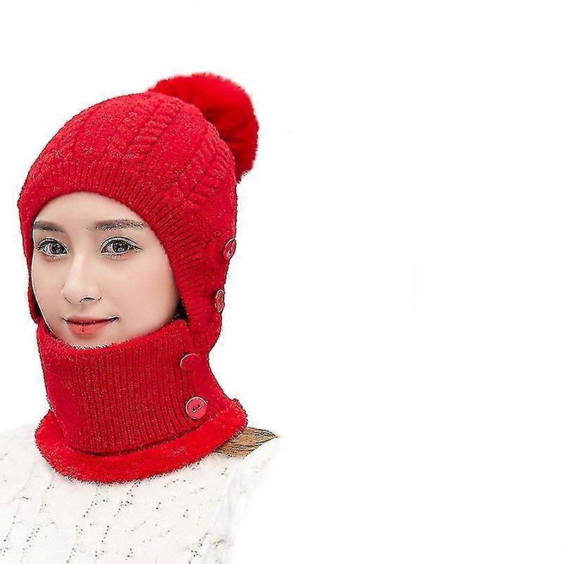 Conjuntos mais quentes de capneck de malha quente de inverno, chapéu de beanie de malha flexível com bola de cabelo, bege (a-1b)