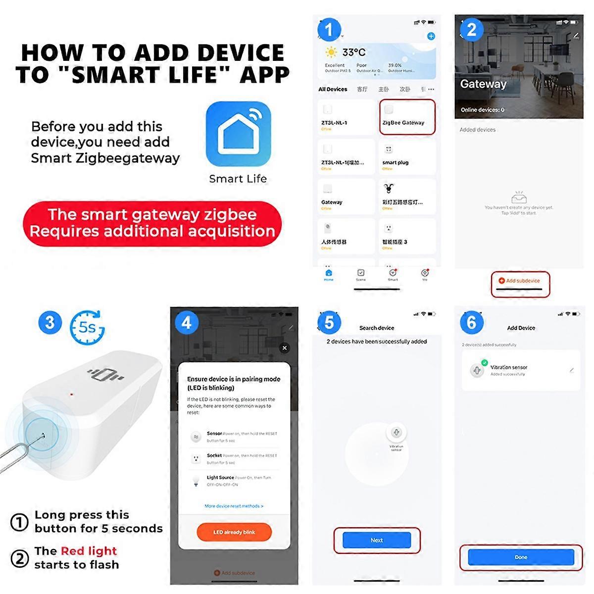 Zigbee Smart Vibration Sensor Detection Tuya Smart Life APP Notification Real-Time Motion Vibration Alarm Smart Home