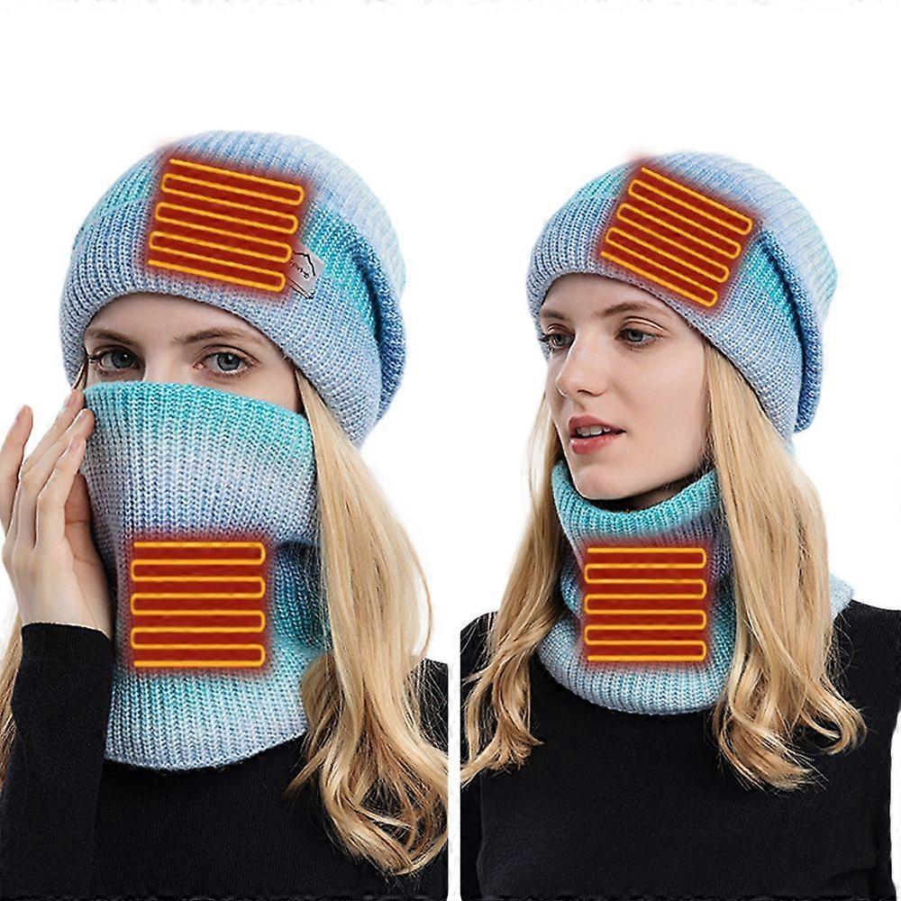 Heated Beanie Hat and Neck Warmer Set, USB Heated Hat Scarf
