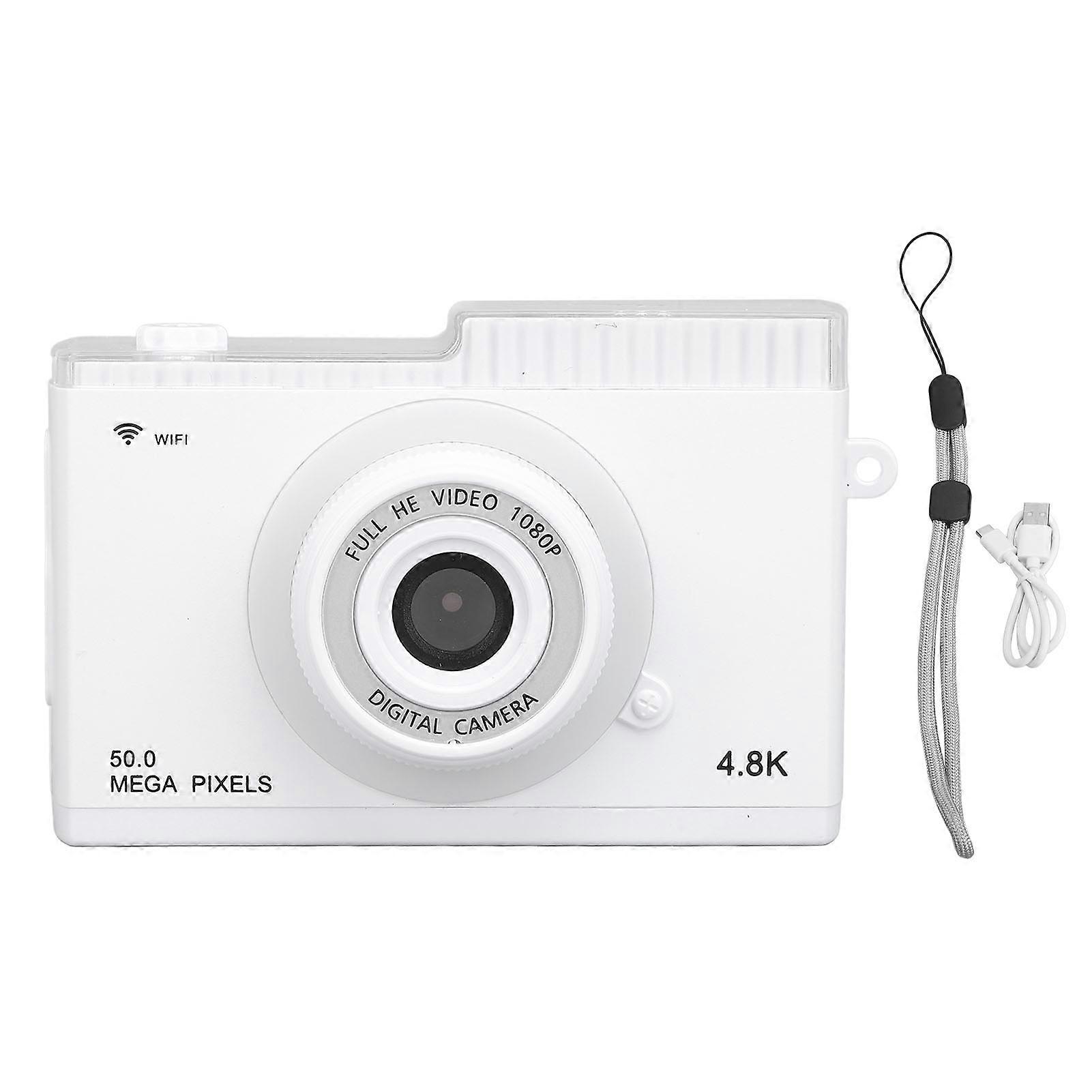 Digital Camera 48M 1080P 8x Digital Zoom Support Wireless Fidelity Transmission Retro Compact Camera with MP3 Playback Filters Frames White