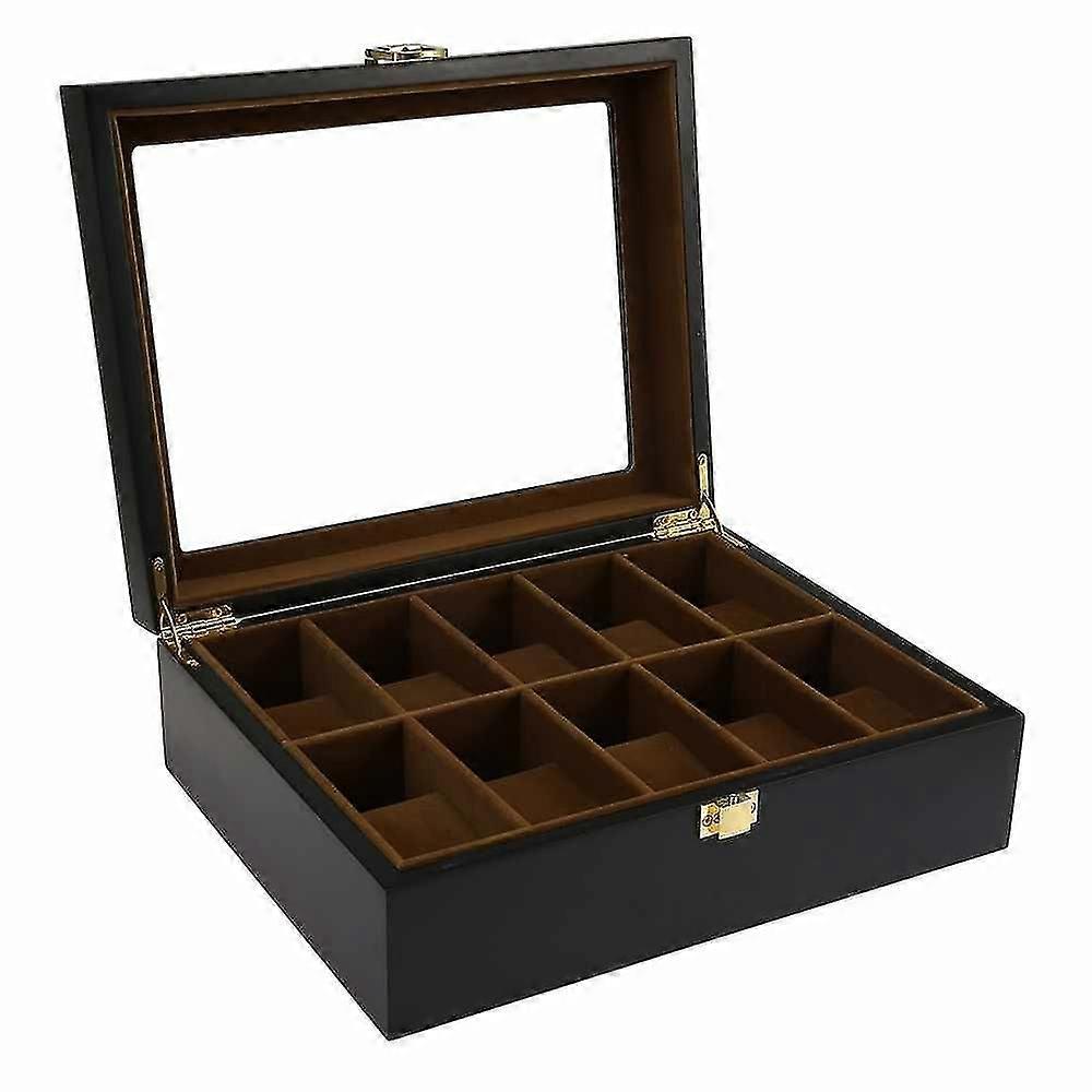 10 Grids Wooden Watch Box Jewelry Display Storage Organizer