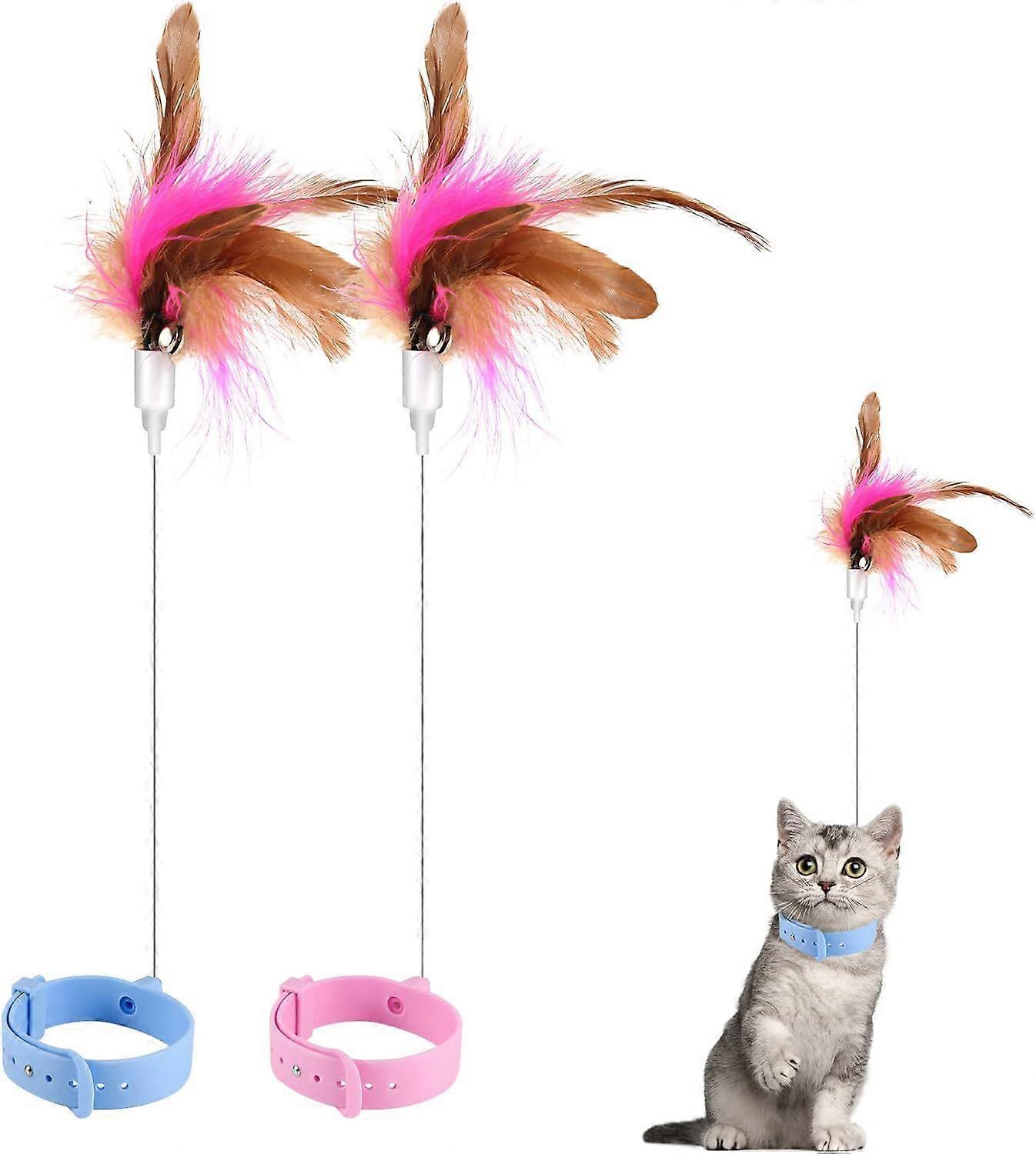SBSGV WJSMCat Teaser Toy, Cat Wand Toy Retractable with Silicone Collar Interactive Cat Toys Attached with Feather for Indoor Cat Kitten Exercise Trai