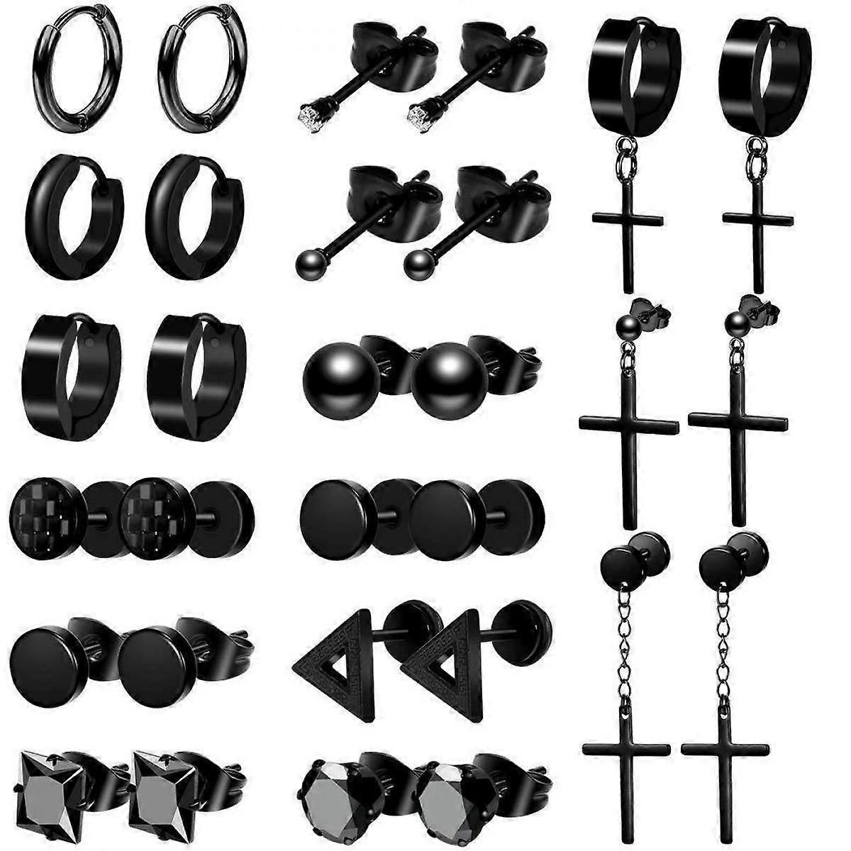 15-Piece Black Punk Earring Collection - Stand Out from the Crowd