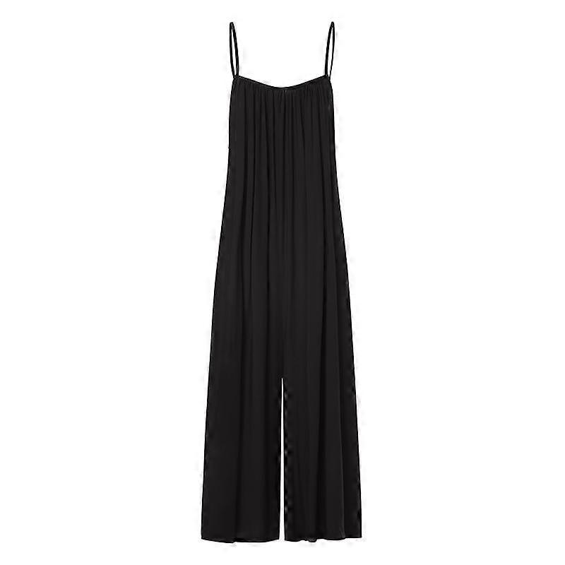 VONDA Mode Kvinder Tynde Jumpsuits Sommer Ærmeløs Sexet Brede Ben Bukser Strand Kvinde Solid Casual Løs V-hals Lang Maxi Overalls Plus Size