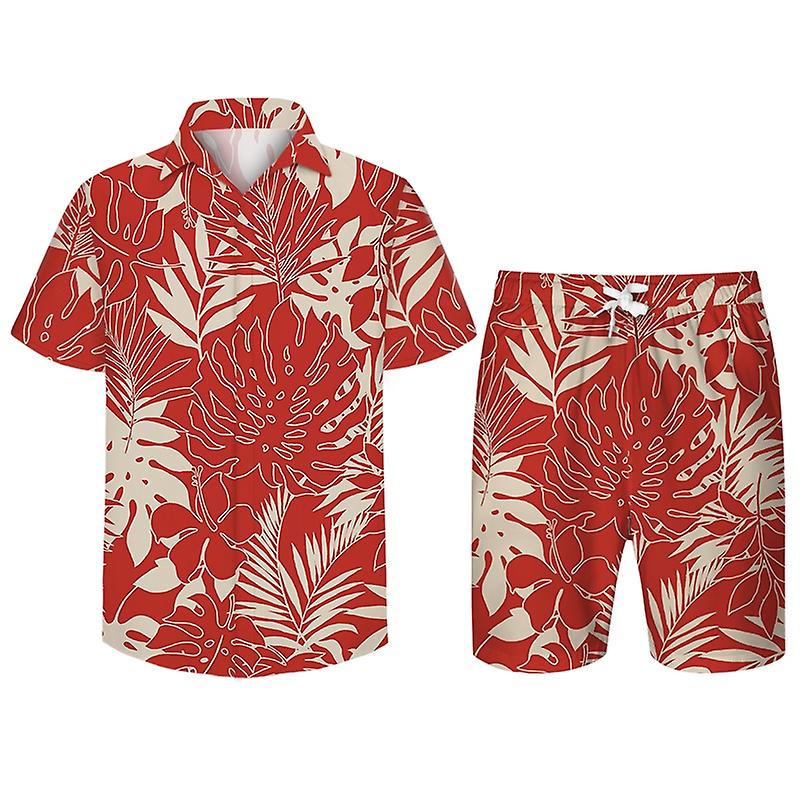 Cloudstyle Men's 2 Piece Leaf Printed Short Sleeve Shirt Set