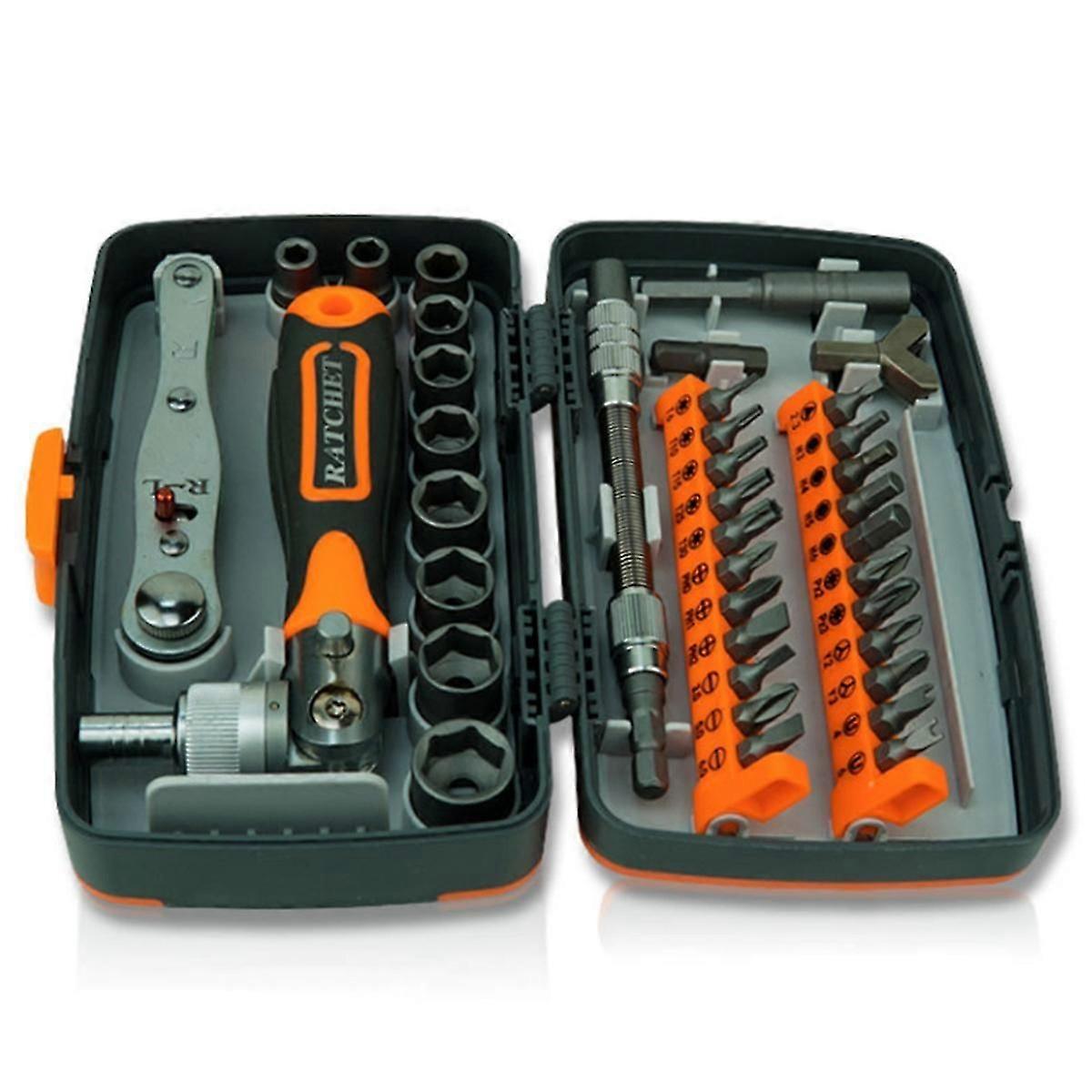 Precision Ratchet Screwdriver 38-Piece Set -V Bit with Universal Wrench 180 Degree Adjustable Handle Repair Hand Tool