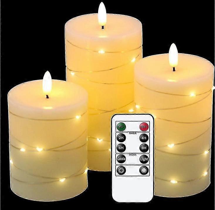 led Candles 360 Degree Viewing Angle, Starry String Lights, 3 Pack Led Candles, With 10 Key Remote Control, 24-hour Timer Function, Dancing Flame