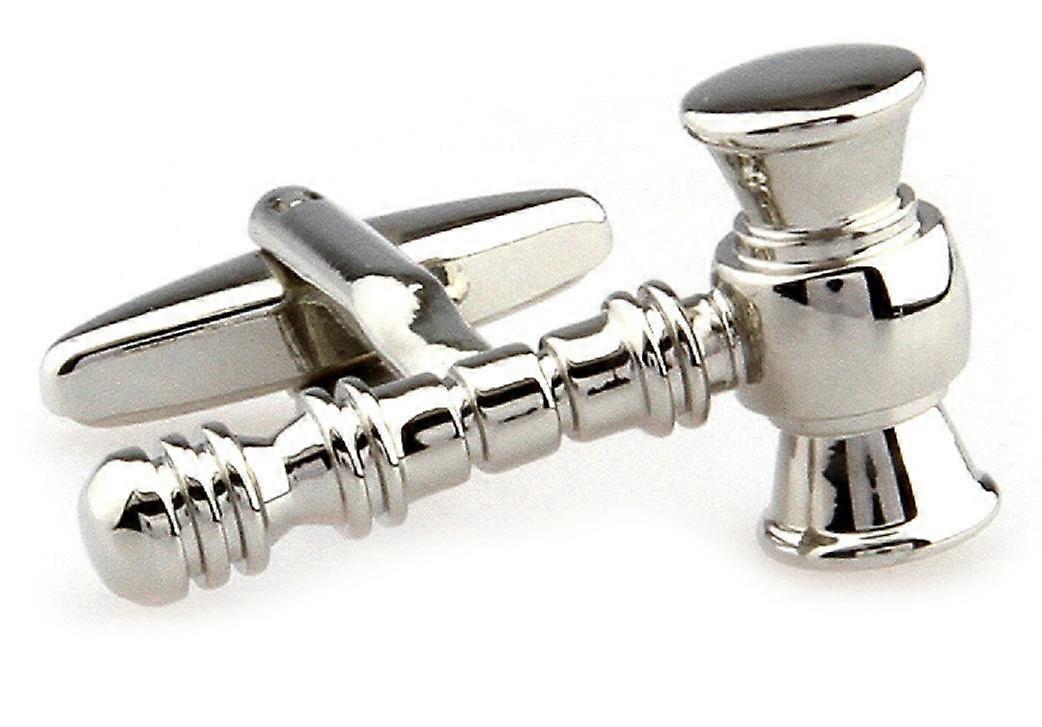 Law Gavel Cufflinks Set for Judges and Lawyers with Black Polishing Cloth - Elegant Silver Finish